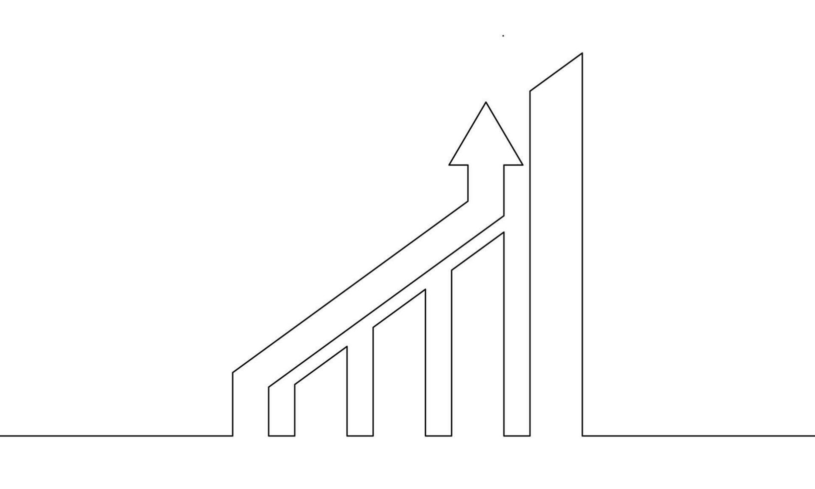 Continuous line arawing of growth business. Arrow up. Growth graph icon. Bar chart. 3d, outline, object one line, single line art, illustration vector