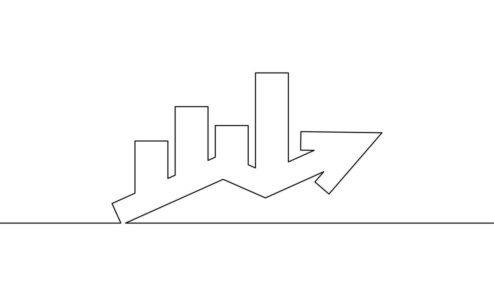 Continuous line drawing of graph business icon. Growth graph. Increasing arrow. Bar chart. Object one line, single line art, illustration vector
