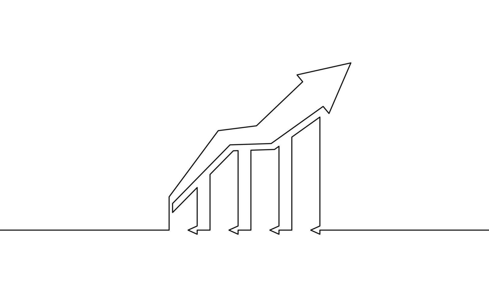 Continuous one line drawing of graph with increasing arrow up. Illustration of business growth icon. Bar chart sign symbol. Single line art vector