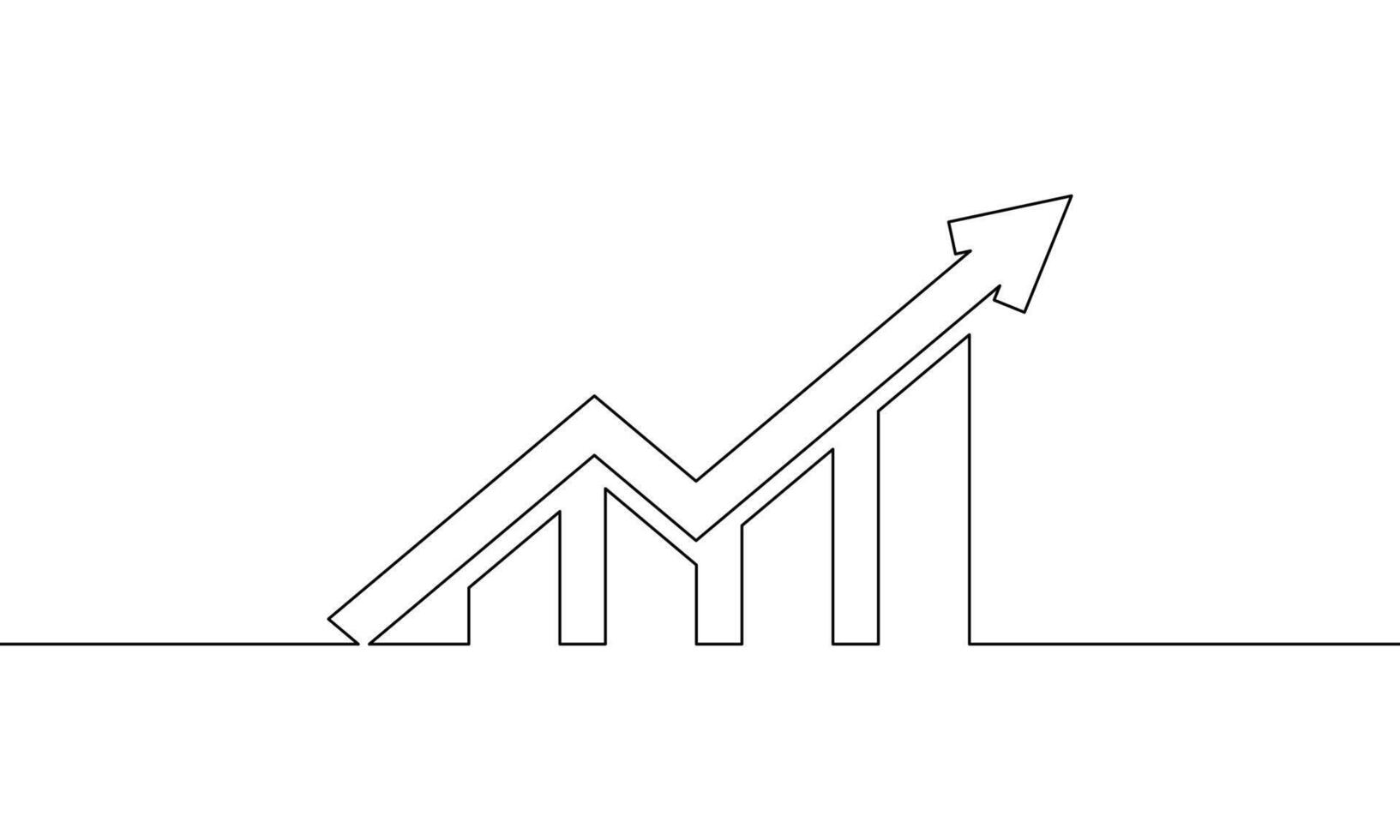 Continuous line drawing of graph. Increase arrow. Business growth. Bar chart. Arrow up icon. Object one line, single line art, illustration vector