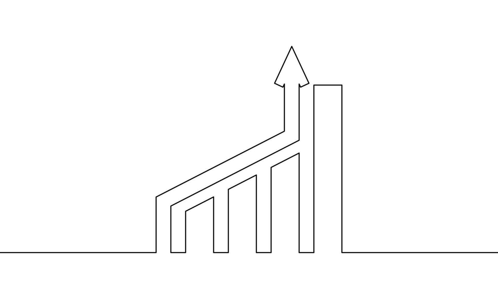 Continuous line drawing of graph icon. Business growth. Bar chart. Arrow up. Increase, object one line, single line art, illustration vector