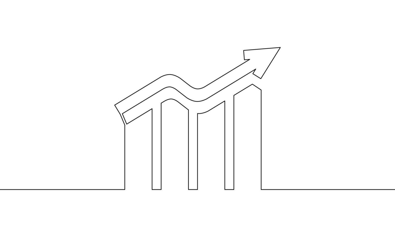 Continuous line line drawing of graph icon business. Increase sales. Arrow up. Growth graph. bar chart. Object one line, single line art, illustration vector