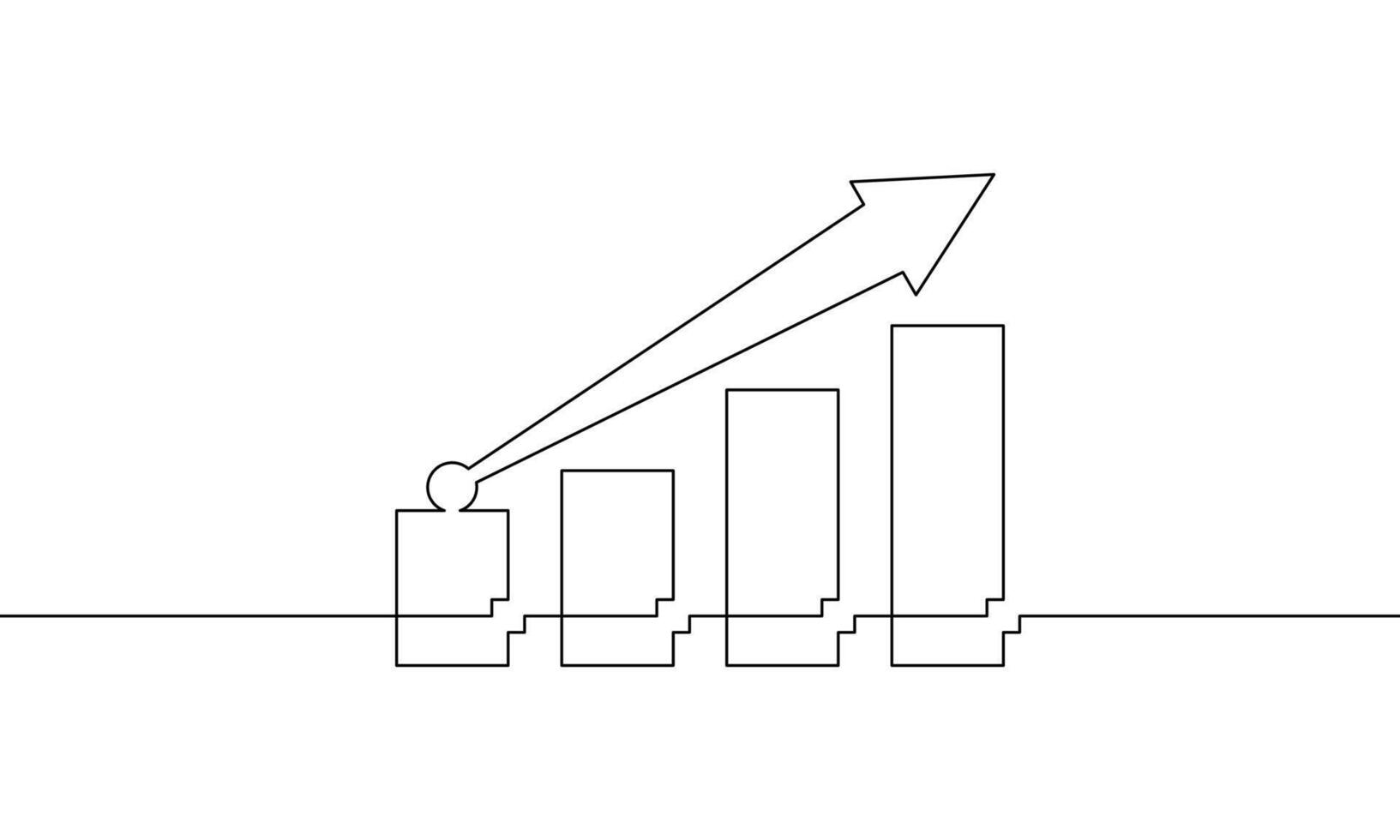 Continuous line drawing of graph. Illustration of increasing arrow up. Bar chart icon. Business growth. Object one line. Single line art vector