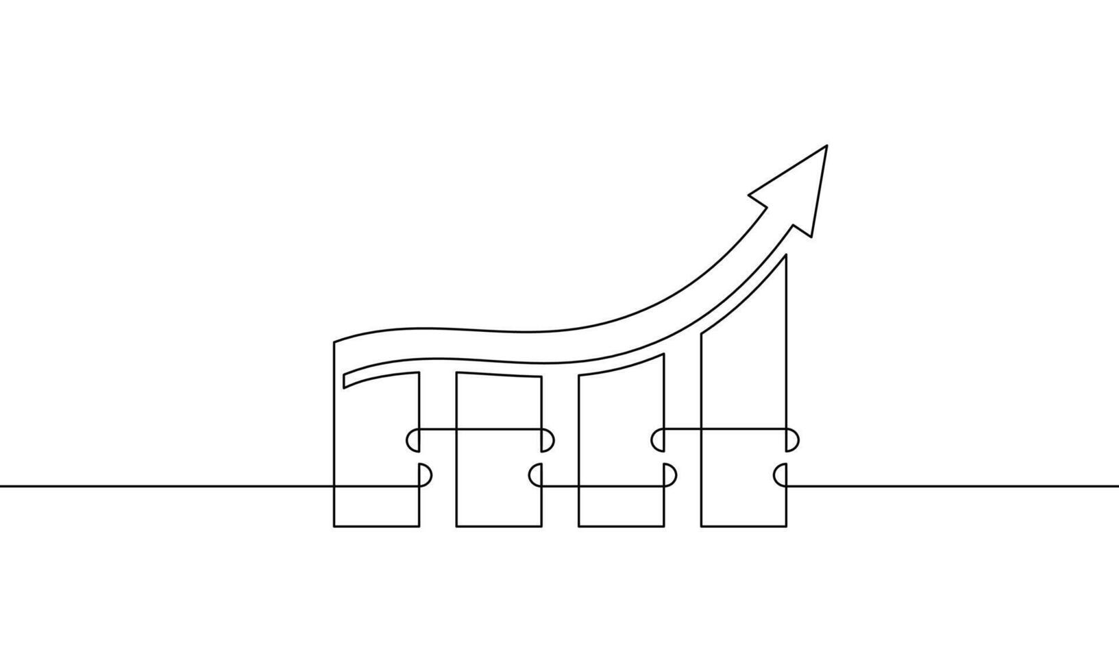 Continuous one line drawing of graph with increasing arrow up. Illustration of bar chart. Single line art of business growth. Flat icon of sign symbol vector