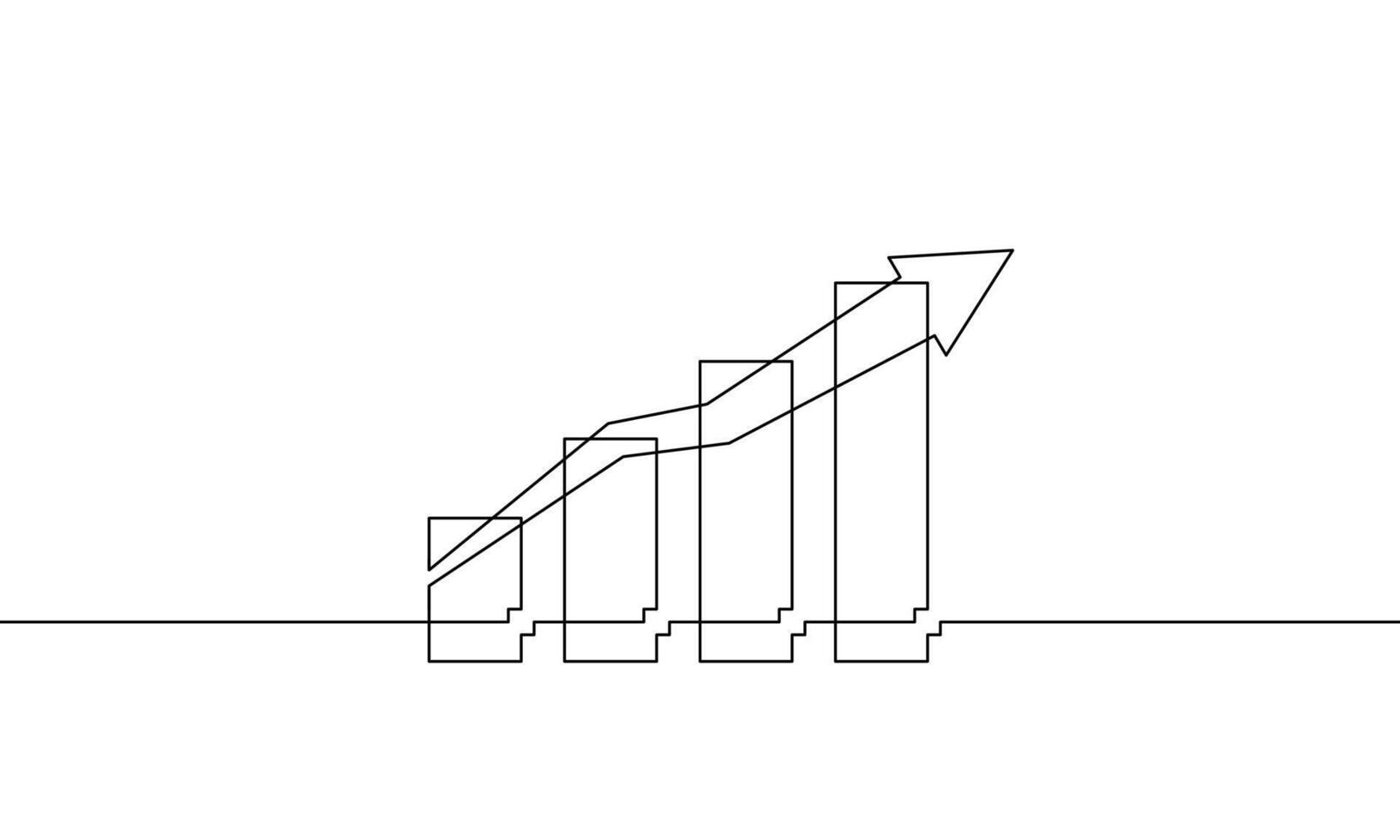Continuous line drawing of graph with arrow. illustration of business growth. increasing arrow up in single line art. object one line of bar chart icon. sign symbol vector