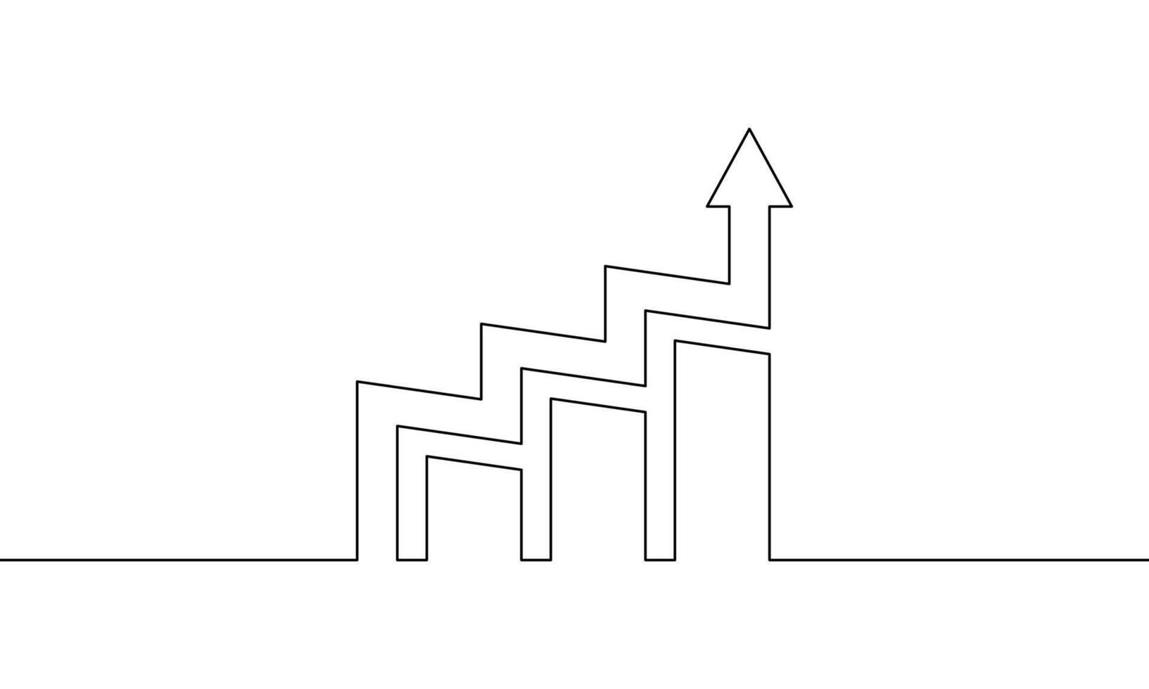 Continuous line drawing of growth icon. Arrow up. Graph outline. Bar chart. Business growth. Object one line, single line art, illustration vector
