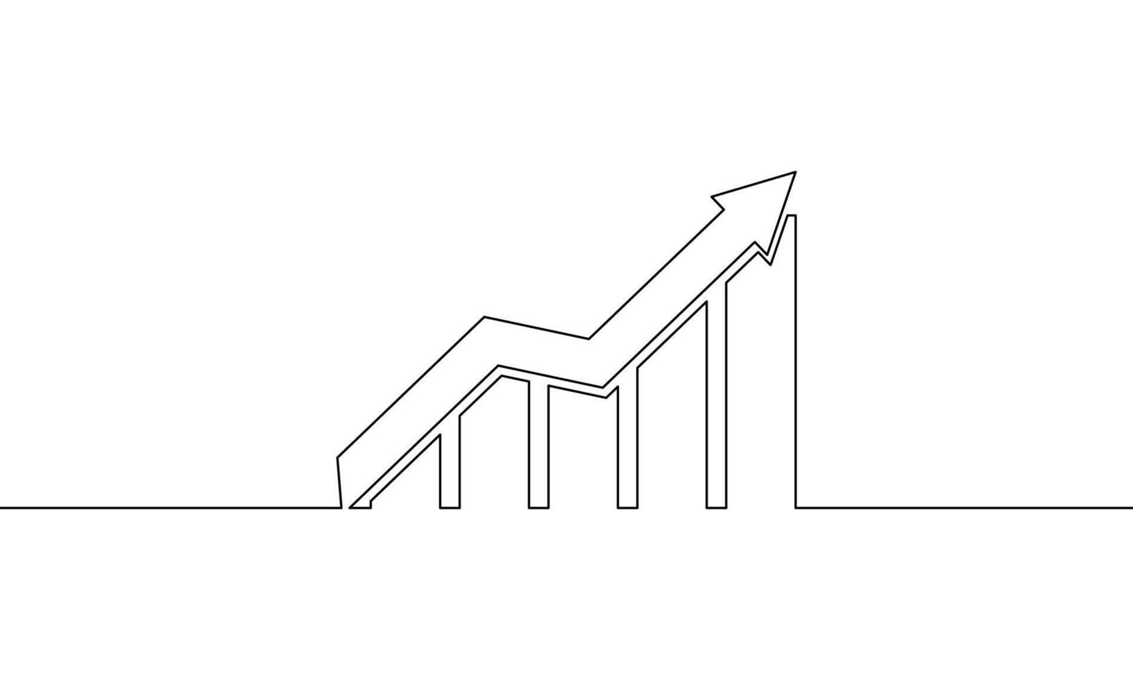 Continuous line drawing of increasing sales. Growth graph. Bar chart icon. One line drawing of Arrow up. Object one line, single line art, illustration vector