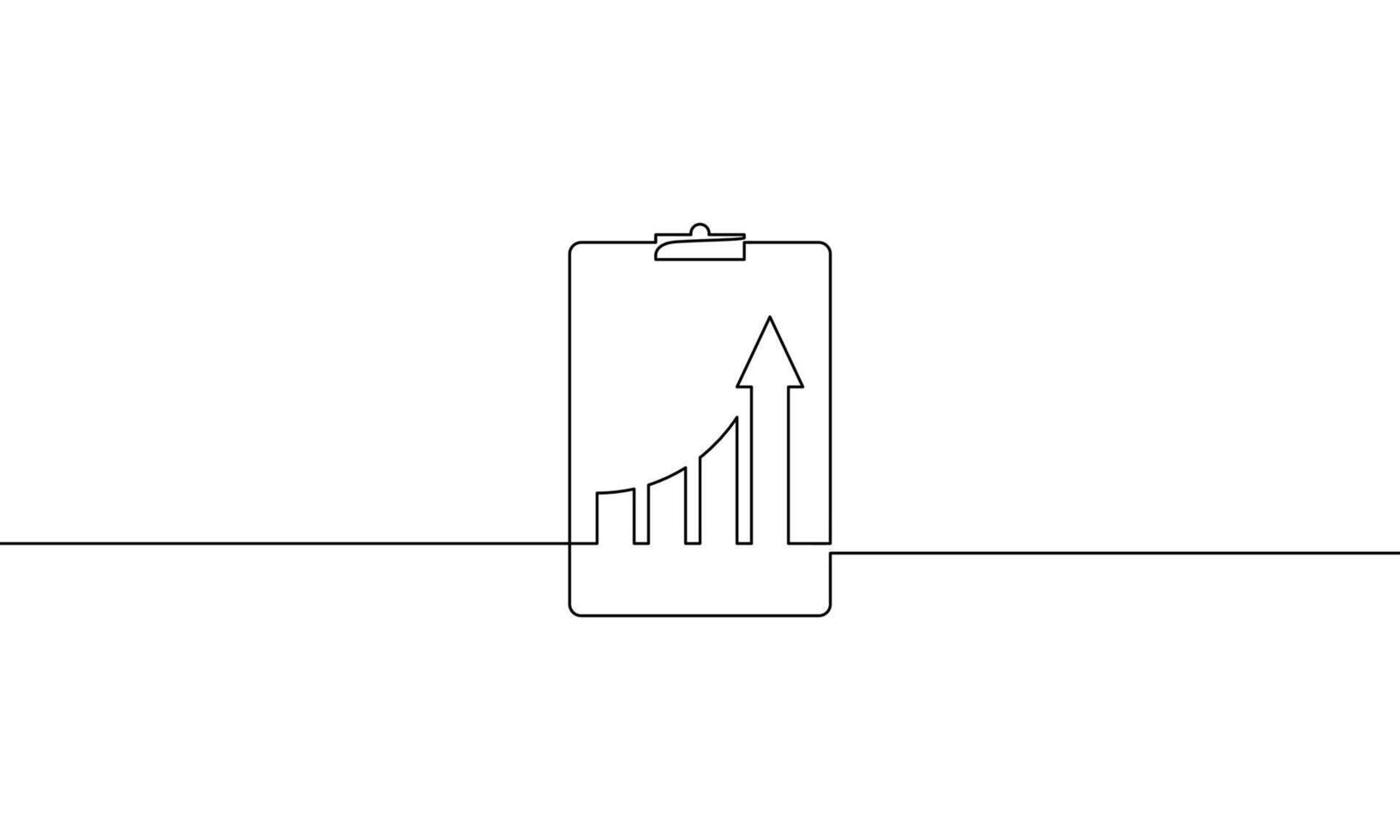 Continuous line drawing of clipboard with arrow up. Hand drawn one line of graph. single line art of business growth. increasing arrow with bar chart vector