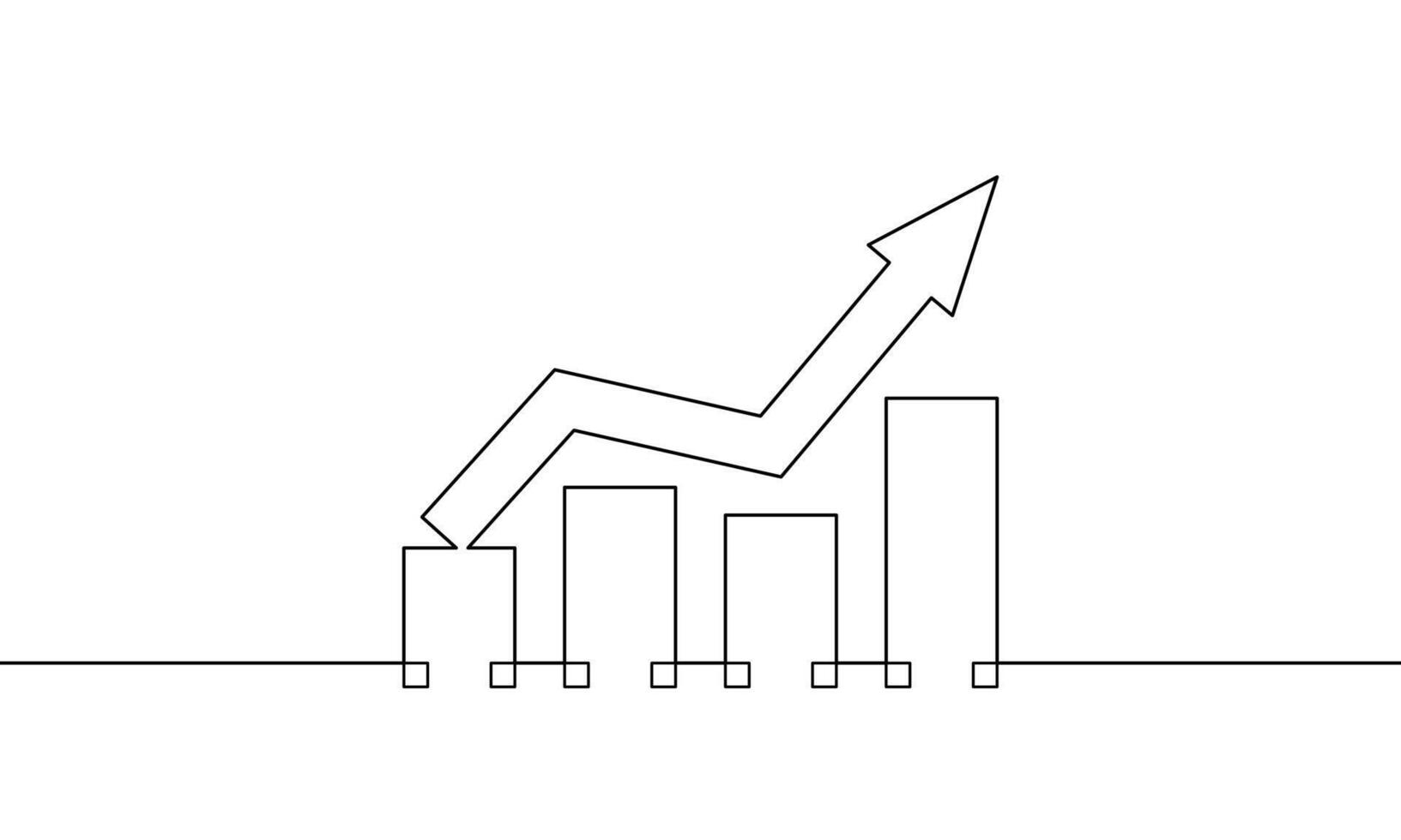 Chart graph with arrow up. Continuous one line drawing of increasing arrow. Illustration of business growth. Bar chart sign symbol vector