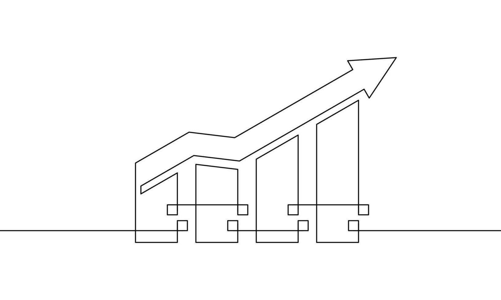 Continuous line drawing of growing graph. Line art business chart icon. Ilustration of arrow up. Single line art of increasing arrow. Bar sign symbol vector