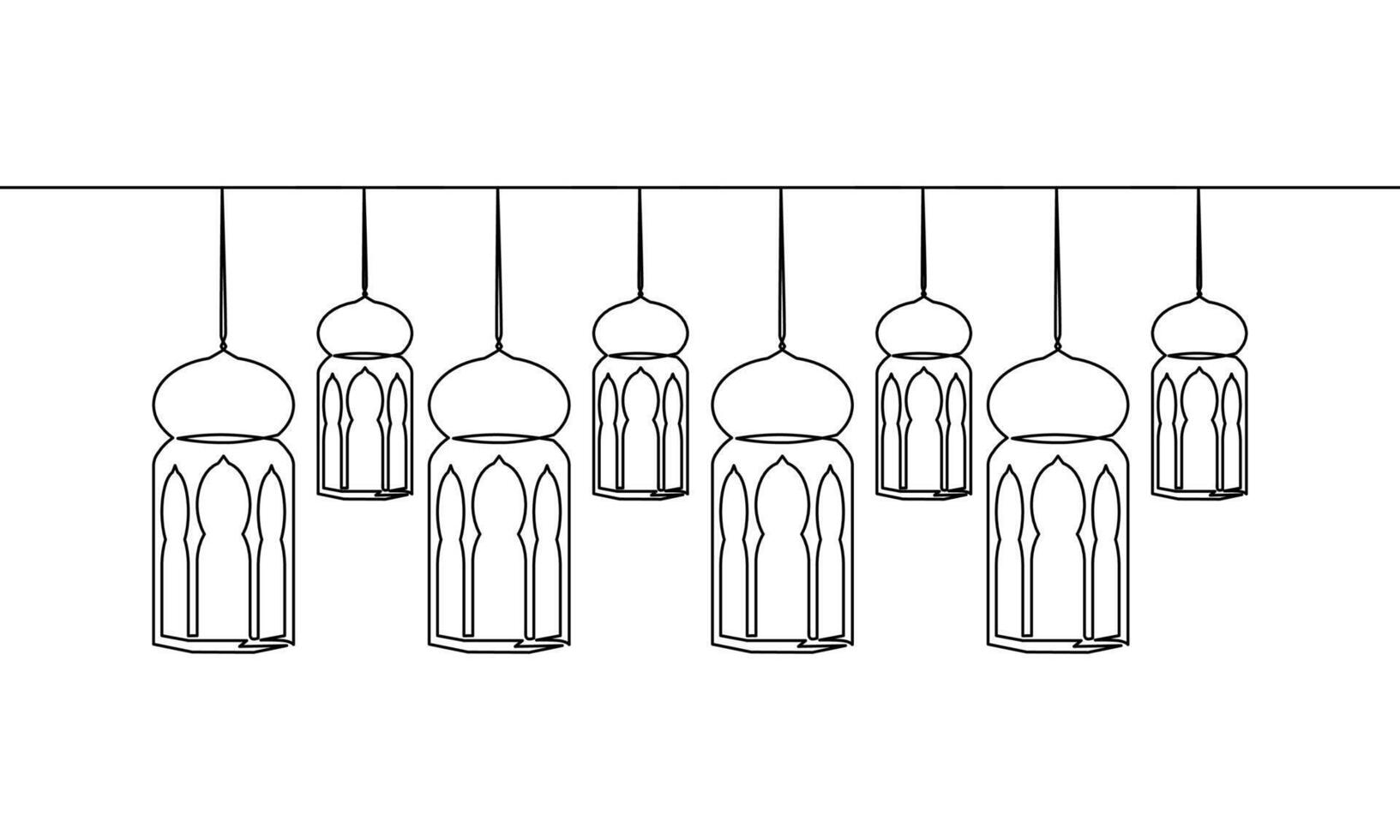 Continuous line drawing of ramadan kareem. Lantern icon set. Object one line, single line art, illustration vector
