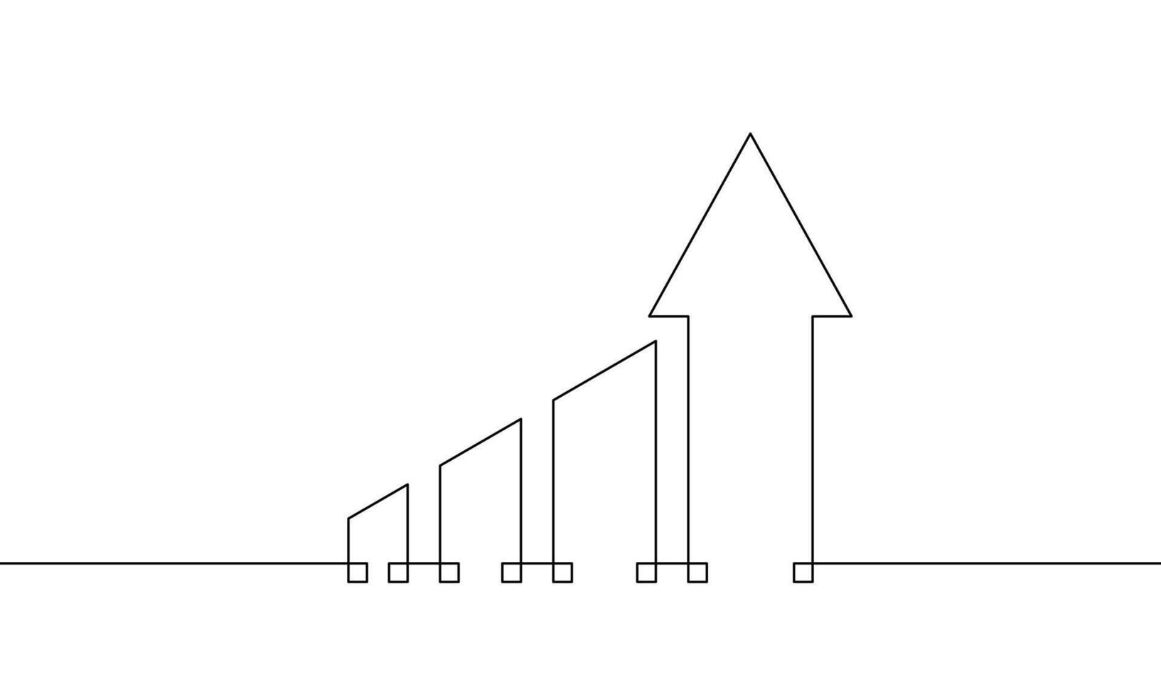 Continuous line dawing of arrow up. Sign symbol of increasing arrow. Single line art of bar chart. Illustration of graph. object one line of business growth vector