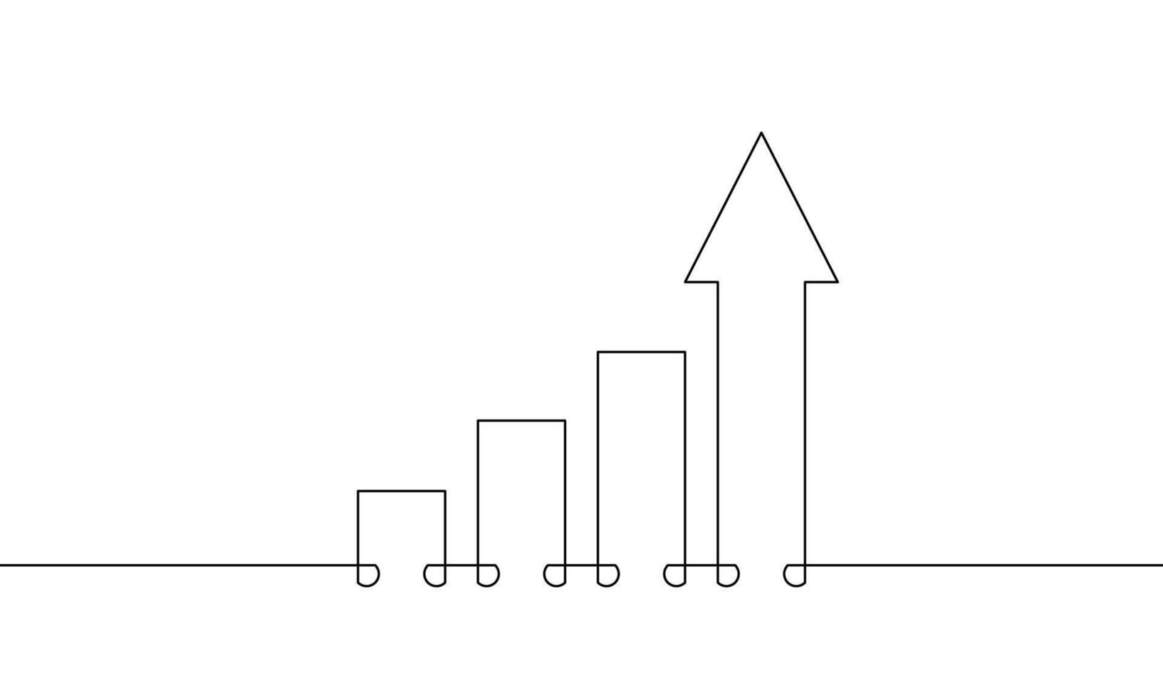 Single continuous line drawing of graph. Illustration of arrow up. Line art of bar chart. Object one line of business growth. Flat icon of increasing arrow vector