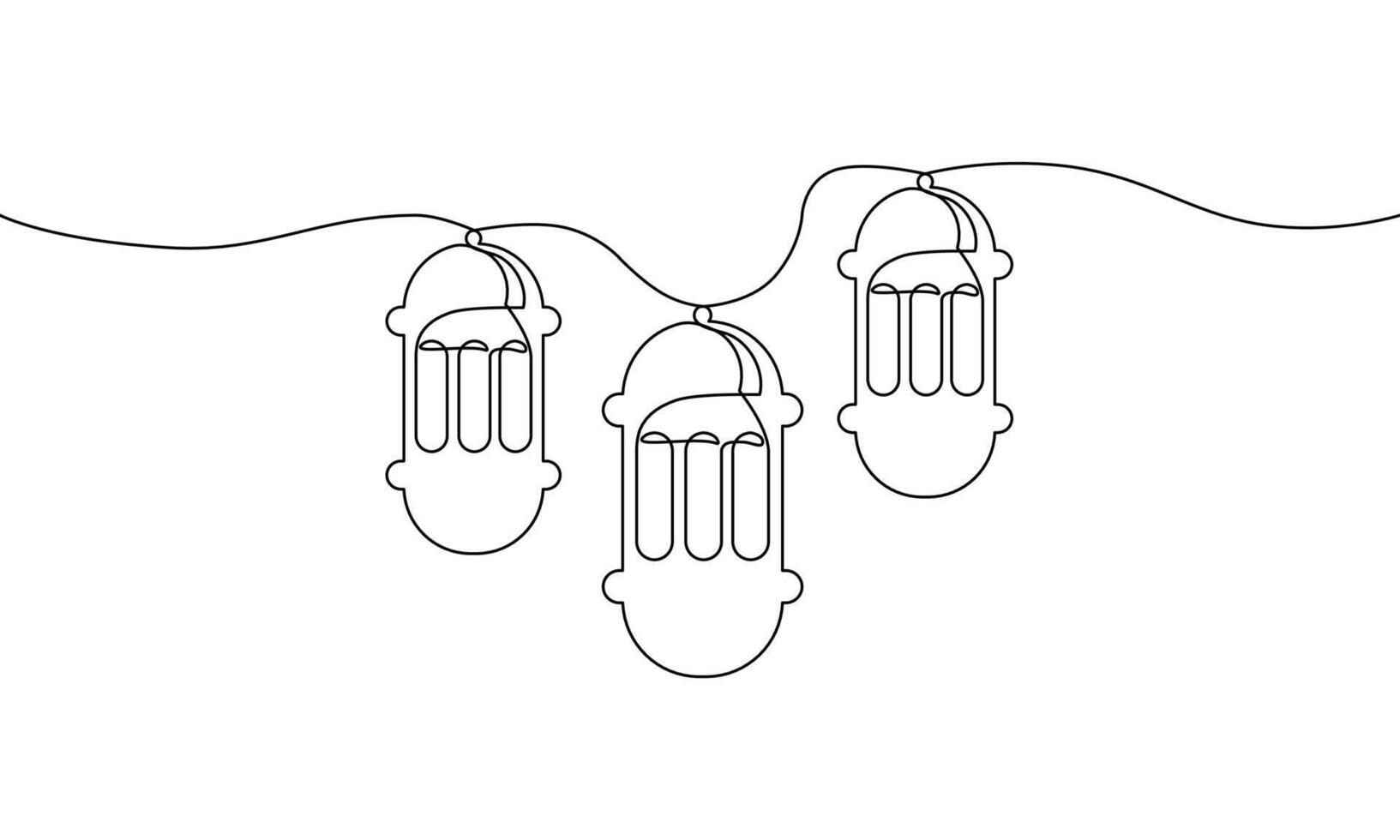 Continuous line drawing of ramadan kareem greeting card. Lantern islamic decoration. Happy eid mubarak, islamic ornament symbol. Object one line, single line art, illustration vector