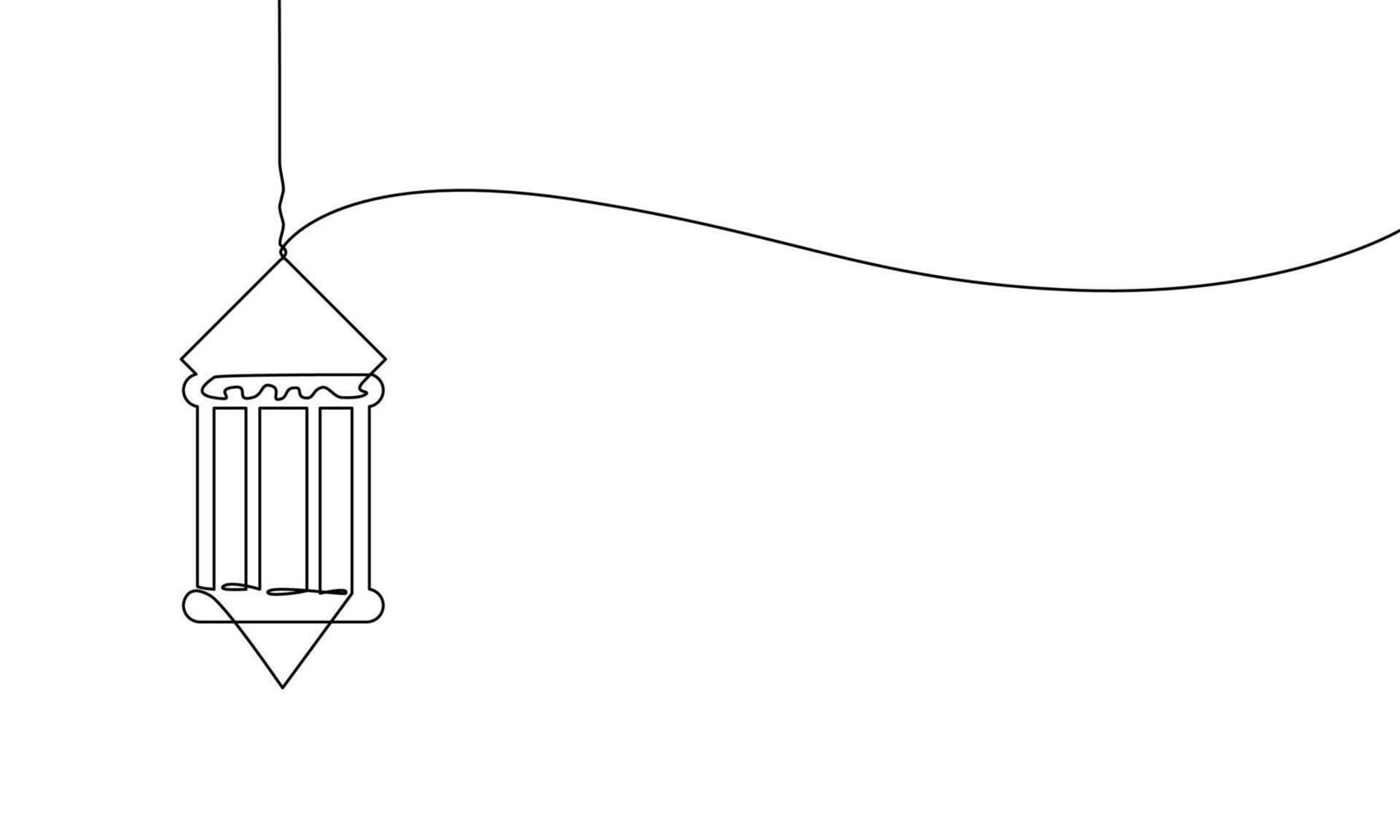 Continuous line drawing of ramadan kareem greeting card. Lantern, islamic decoration. Happy eid mubarak. Object one line, single line art, illustration vector