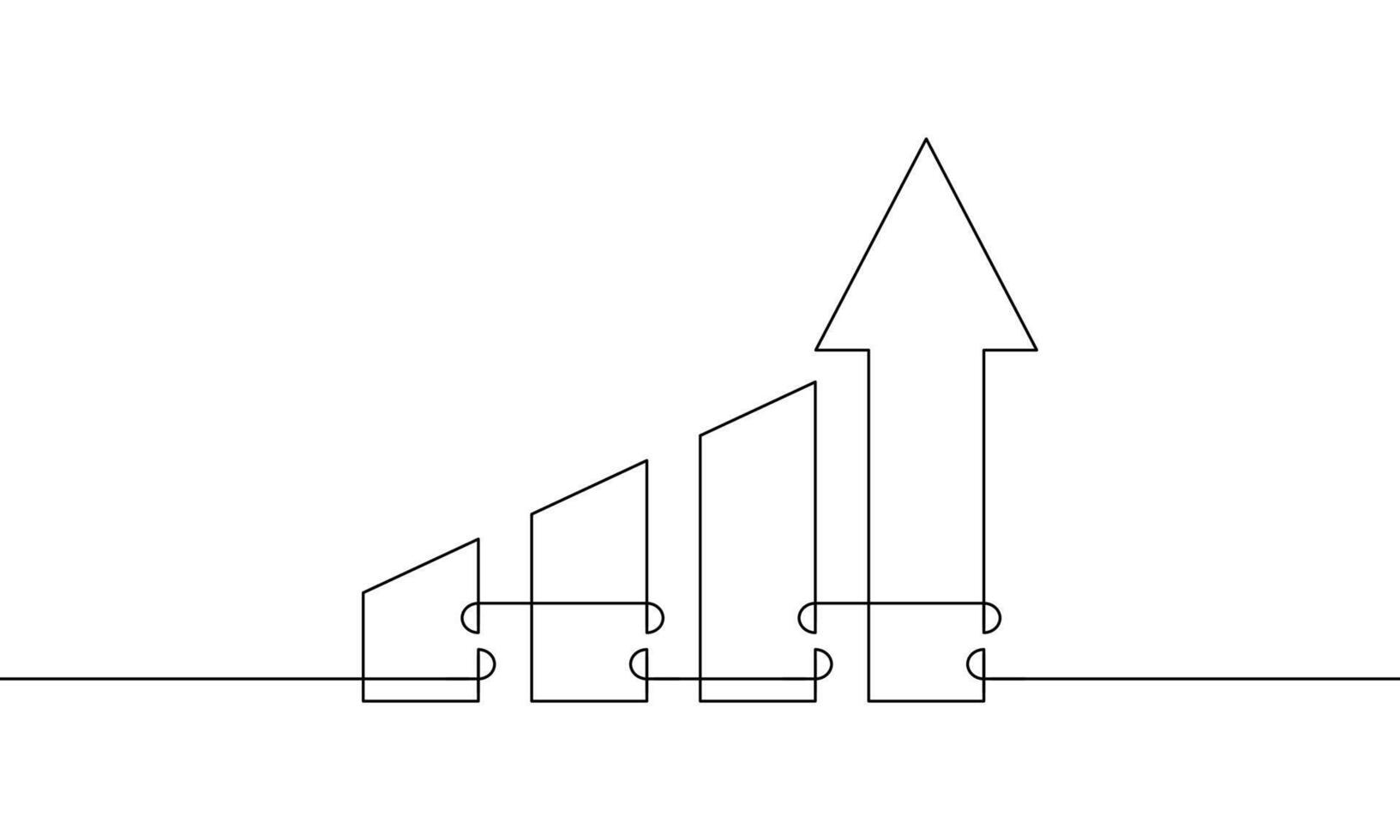 Continuous one line drawing of arrow up. Illustration of bar chart icon. Single line art of graph. Increasing arrow up, business growth vector