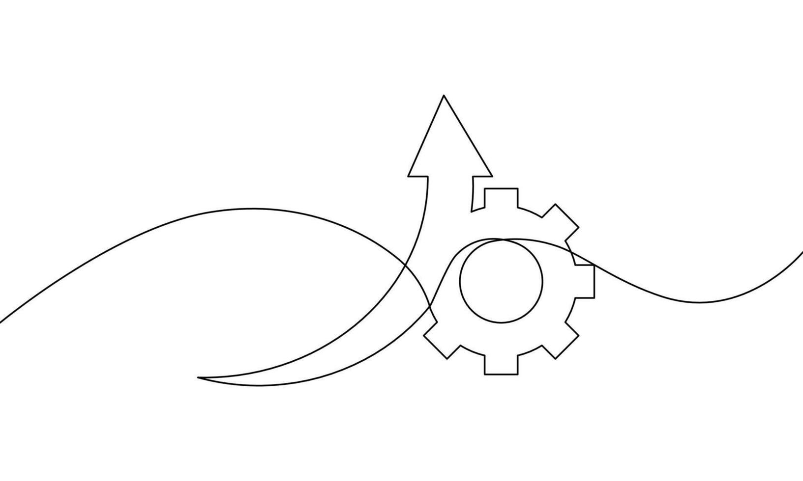 Continuous line drawing of arrow. Arrow up with gear. Cogwheel technology, bar chart, graph sign. Business growth. Object one line, single line art, illustration vector