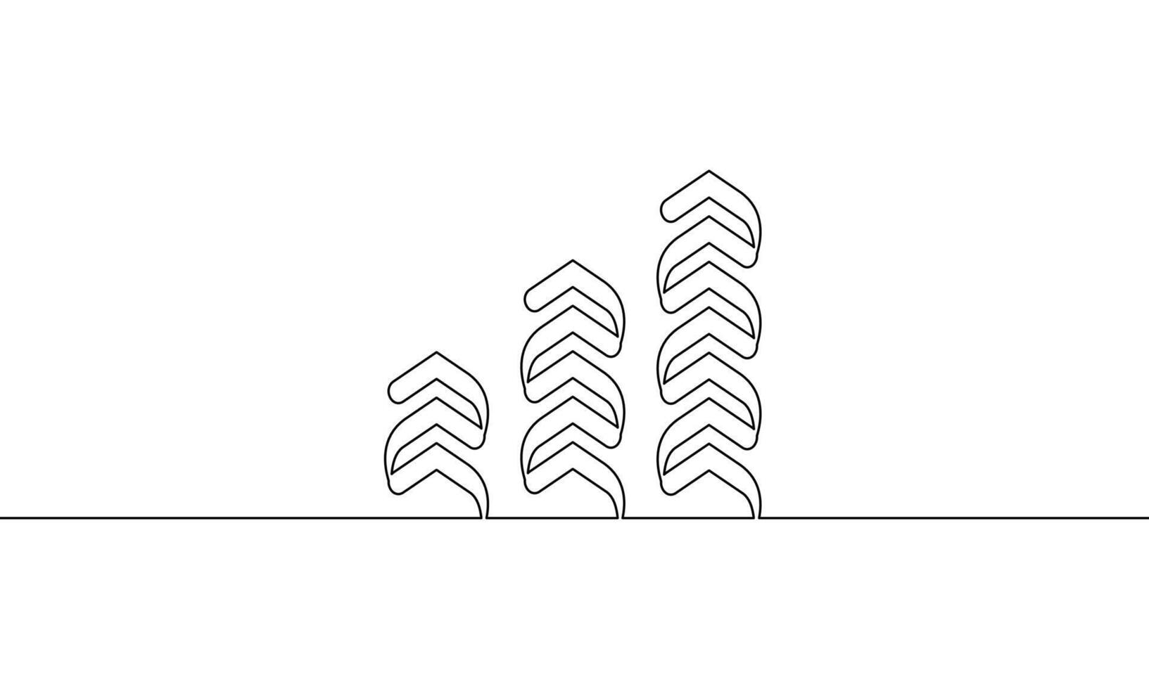 Continuous line drawing of graph. Arrow up in illustration . Single line art of bar chart. Object one line of inreasing arrow. business growth in sign symbol vector