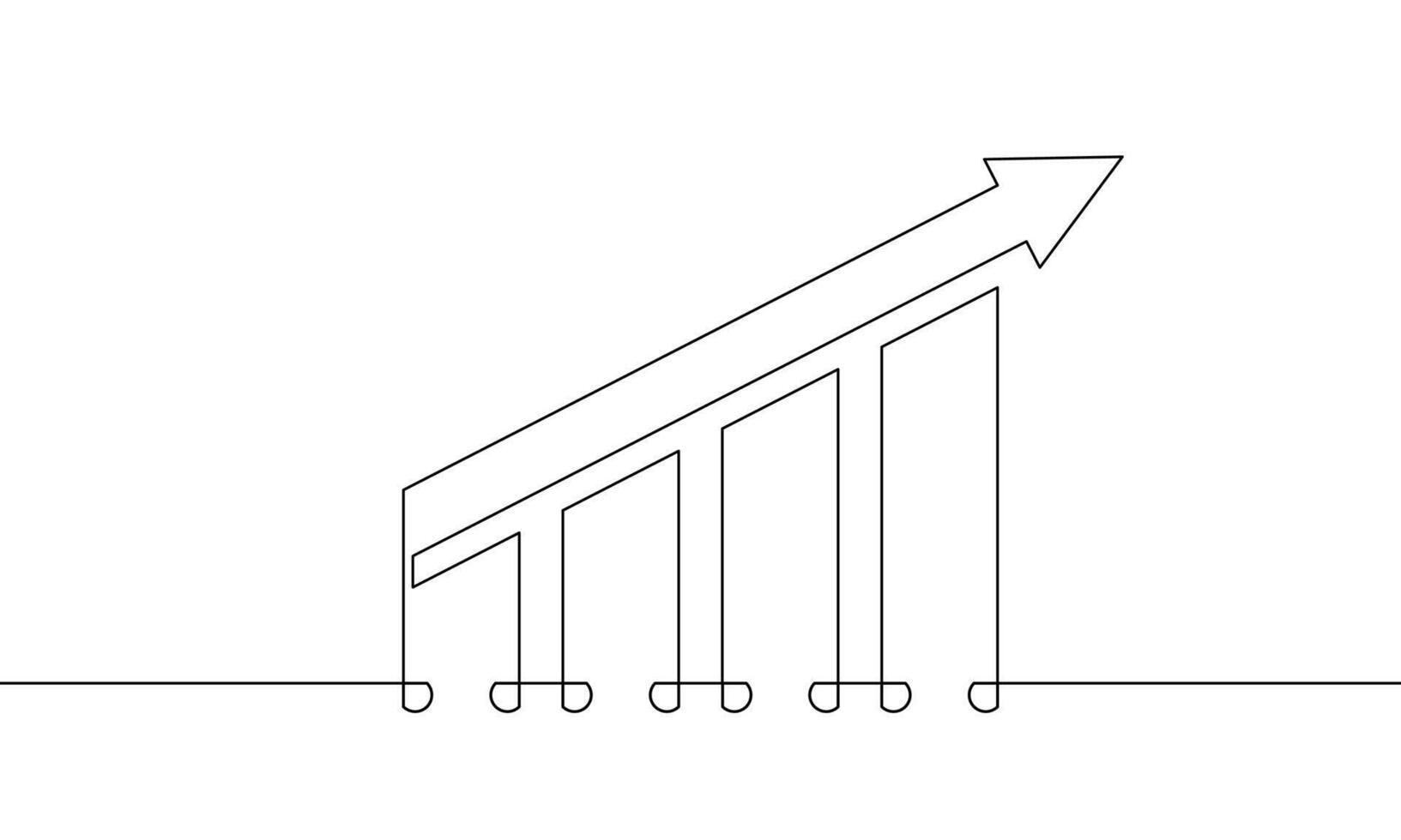 Continuous one line drawing of sales increase up at the report graph. Singe line art of increasing arrow. Illustration of bar chart. Business growth icon vector