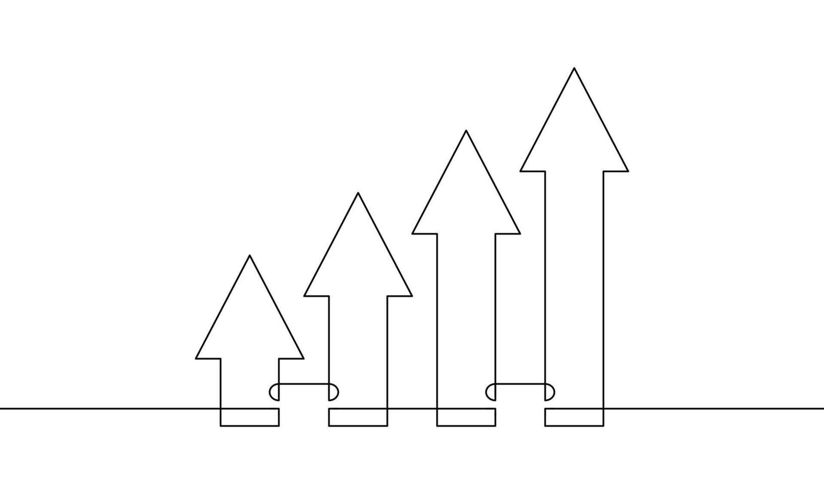 Continuous one line drawing of arrow up. Single line art of graph. Illustration of business growth. Bar chart sign symbol. Flat icon of increasing arrow vector