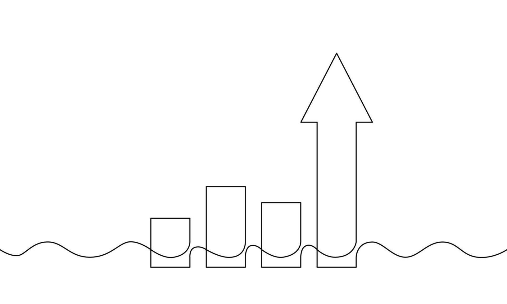 Continuous one line drawing of arrow up. Single line art of graph. Illustration of business growth. Bar chart sign symbol. Flat icon of increasing arrow vector