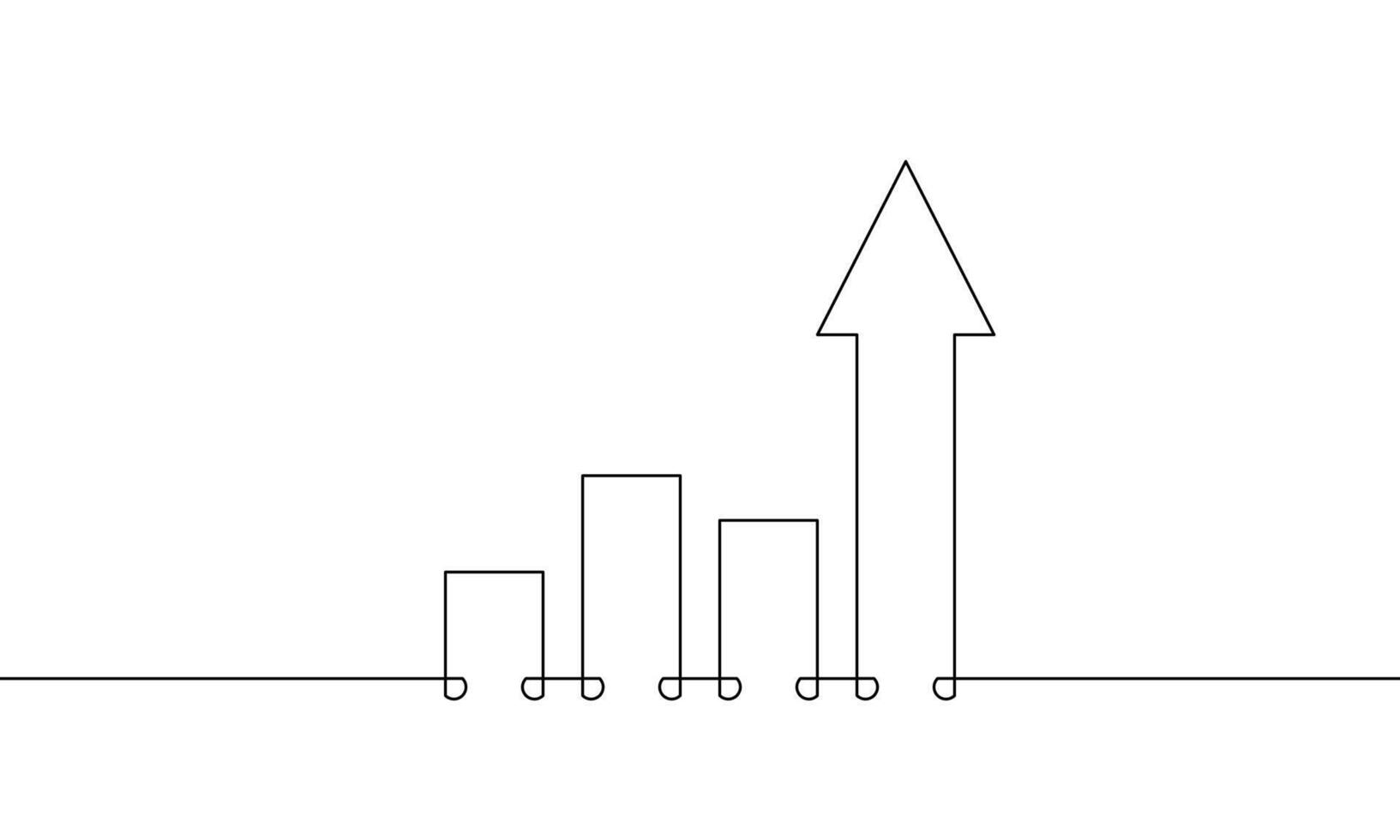 Graph in continuous line drawing. Illustration of arrow up. Bar chart in single line art. Business growth icon. Increasing arrow one line vector