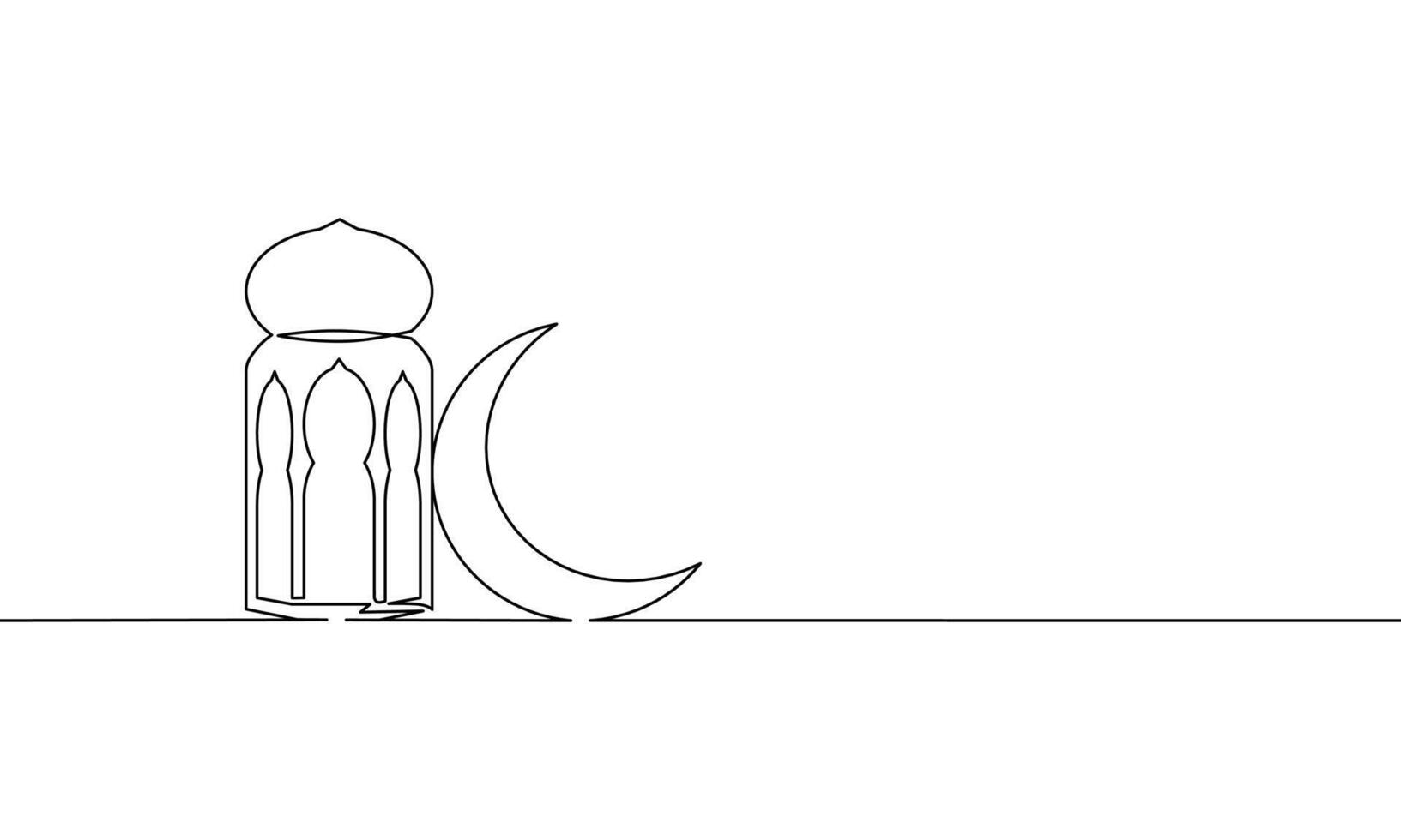 Continuous line drawing of ramadan kareem greeting card. Lantern and moon, islamic decoration. Object one line, single line art, illustration vector