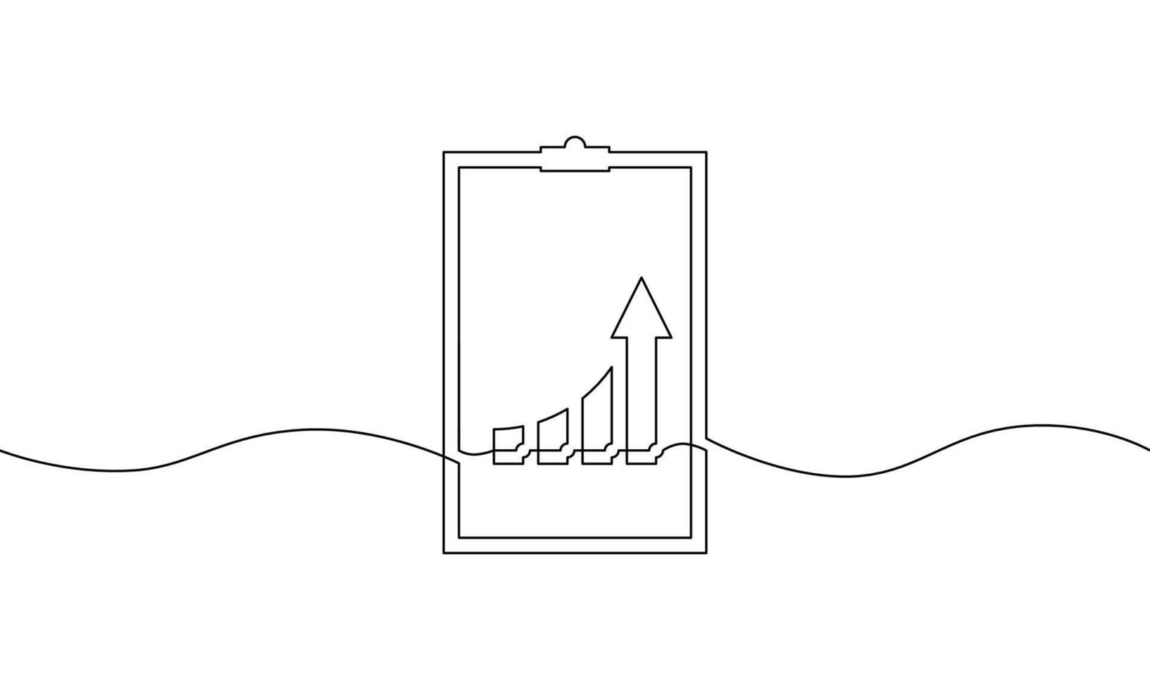 Continuous line drawing of clipboard with graph. Checklist synbol for website logo design, app, UI. Single line art of arrow up. Object one line of bar chart. Business growth. Increasing arrow up vector