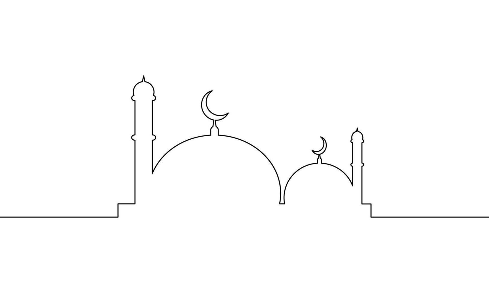 Continuous line drawing of ramadan mosque. Ramadan kareem greeting card. Eid mubarak poster and banner. Object one line, single line art, illustration vector