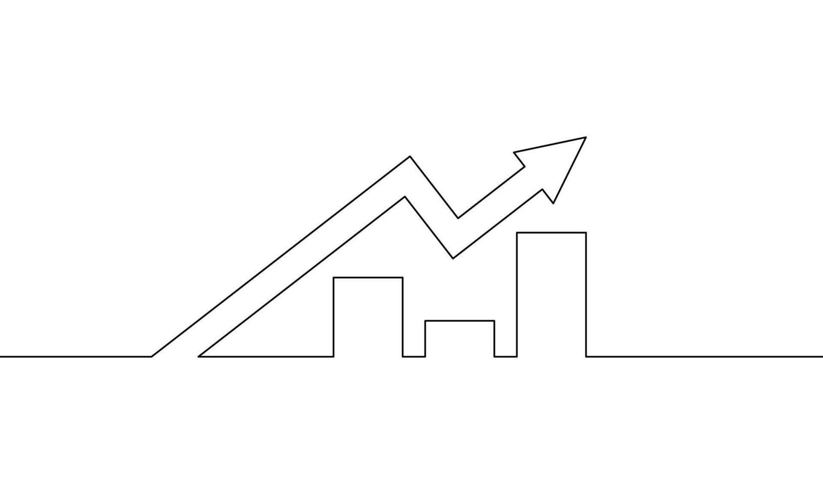 Continuous line drawing of increasing chart. Arrow up, business growth. Bar chart icon. Object one line, single line art, illustration vector