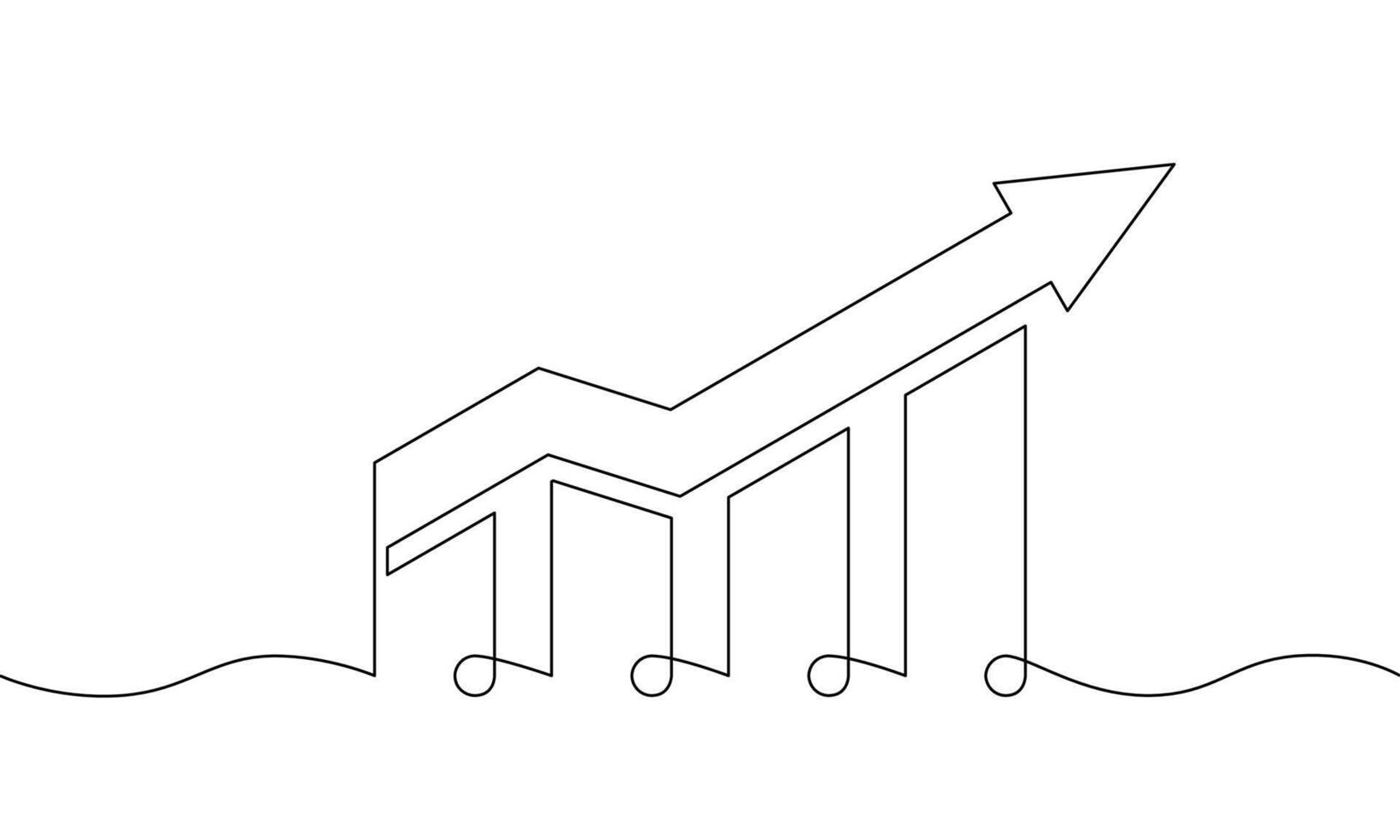 continuous line of graph growing. Illuatration of bar chart. Single line art drawing of arrow up. Object one line of increasing arrow. Business growth sign symbol vector