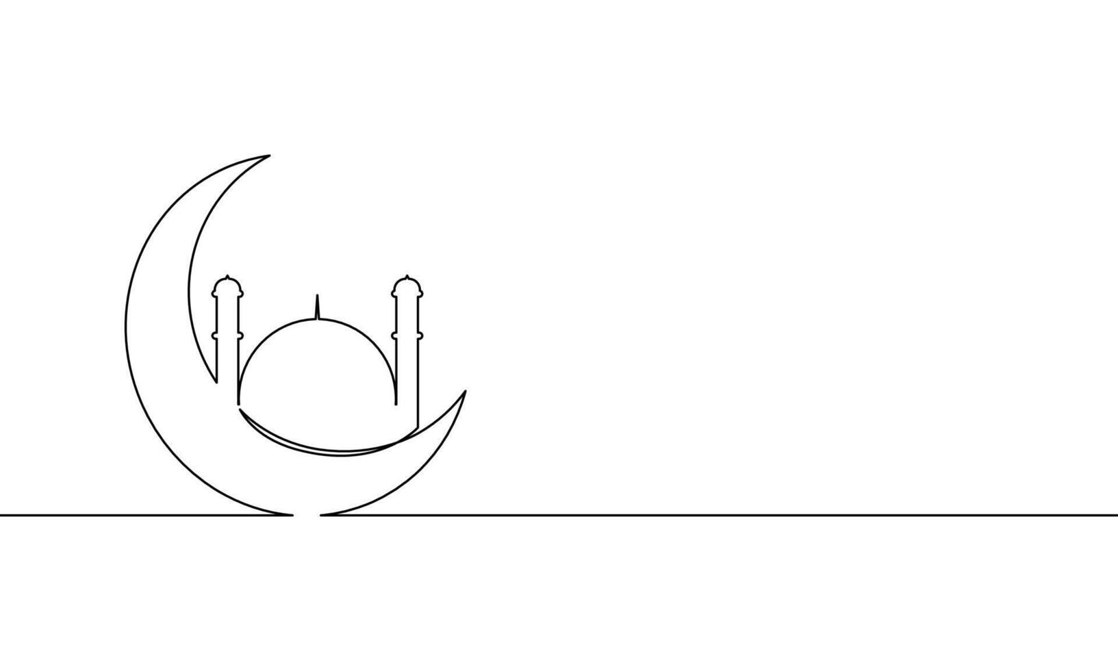 Continuous line drawing of ramadan kareem greeting card concept. Islamic decoration moon and mosque. Object one line, single line art, illustration vector