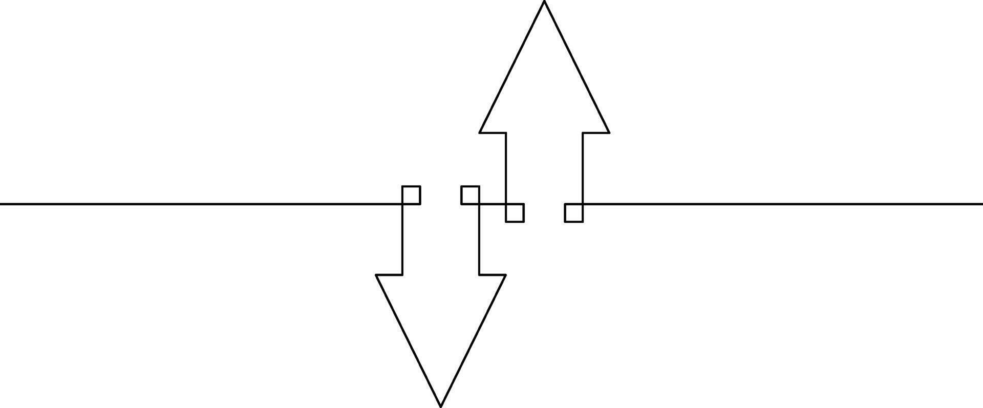Illustration of arrow up and down. Continuous line drawing of graph. sign symbol of business growth. single line art of increasing arrow. object one line of flat icon vector