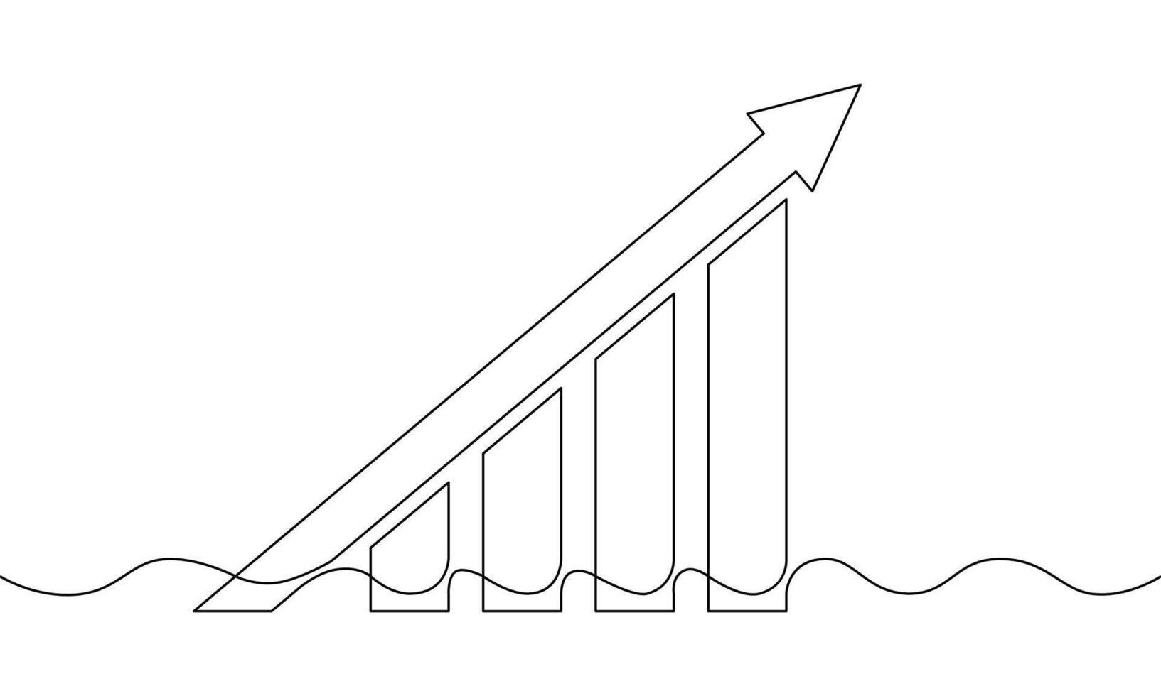 Continuous line drawing of graph. Illustration of arrow up. Single line art of business growth. Flat icon one line. Increasing arrow, bar chart vector