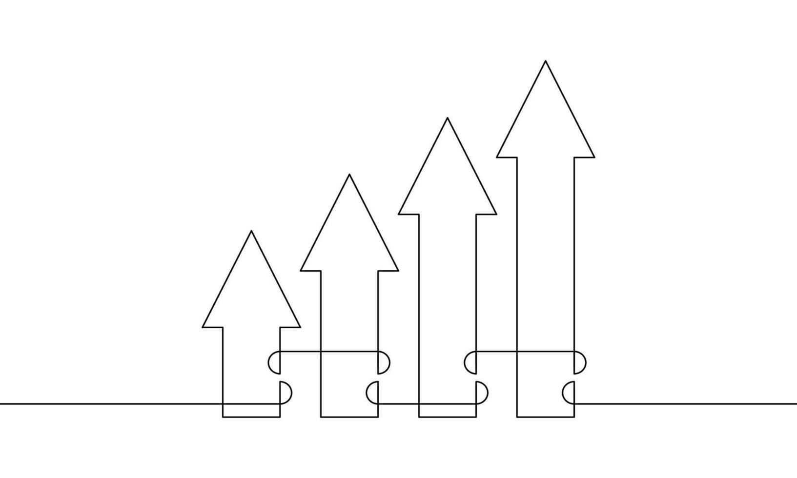 Continuous line drawing of growth graph. Illustration of graph. Single line art of bar chart. Business icon of arrow up. Object icon of increasing arrow. Sign symbol vector