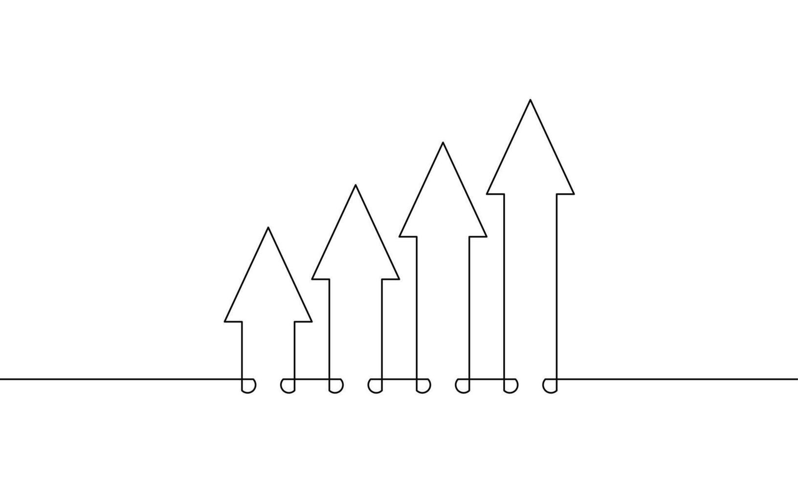 One continuous line drawing of graph. Arrow up in single line art. Illustration of bar chart. Increasing arrow sign symbol. Business growth icon vector