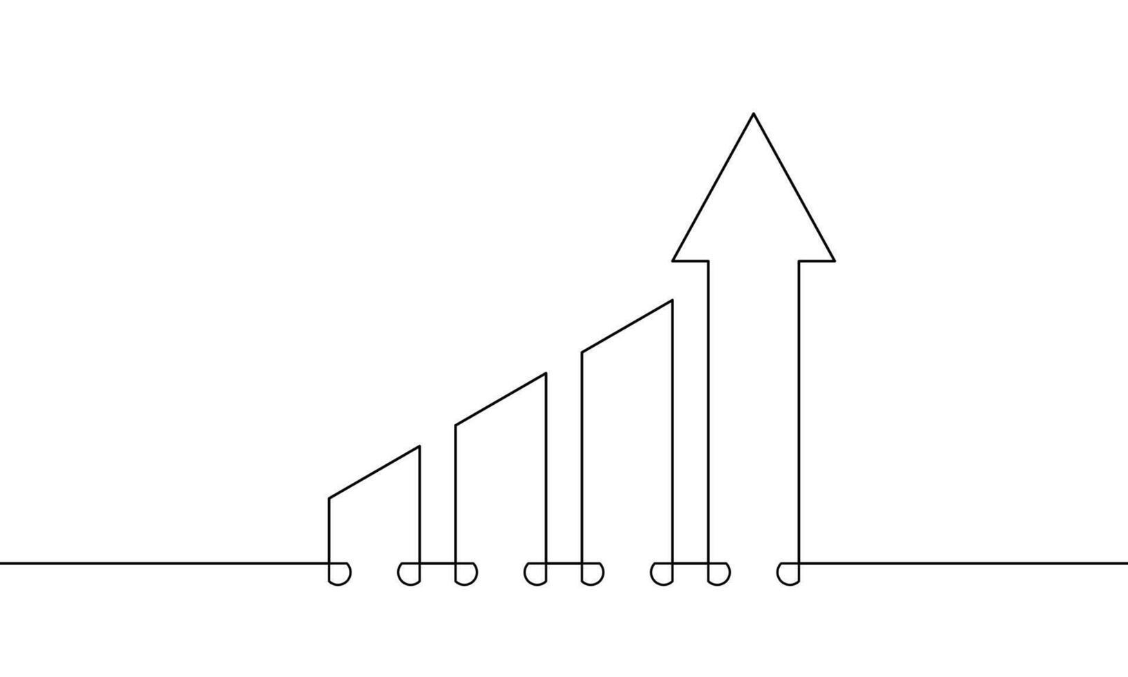 Continuous line drawing of arrow up. Illustration of bar chart. businessman standing at growing graph. Single line art of business growth presentation icon. Object one line of increasing arrow vector