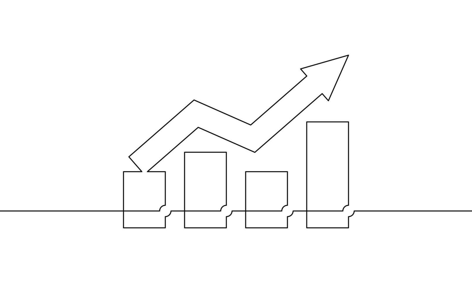 One continuous line drawing of arrow up. Illustration of graph. Single line art of bar chart. Flat icon of increasing arrow. Business growth sign symbol vector