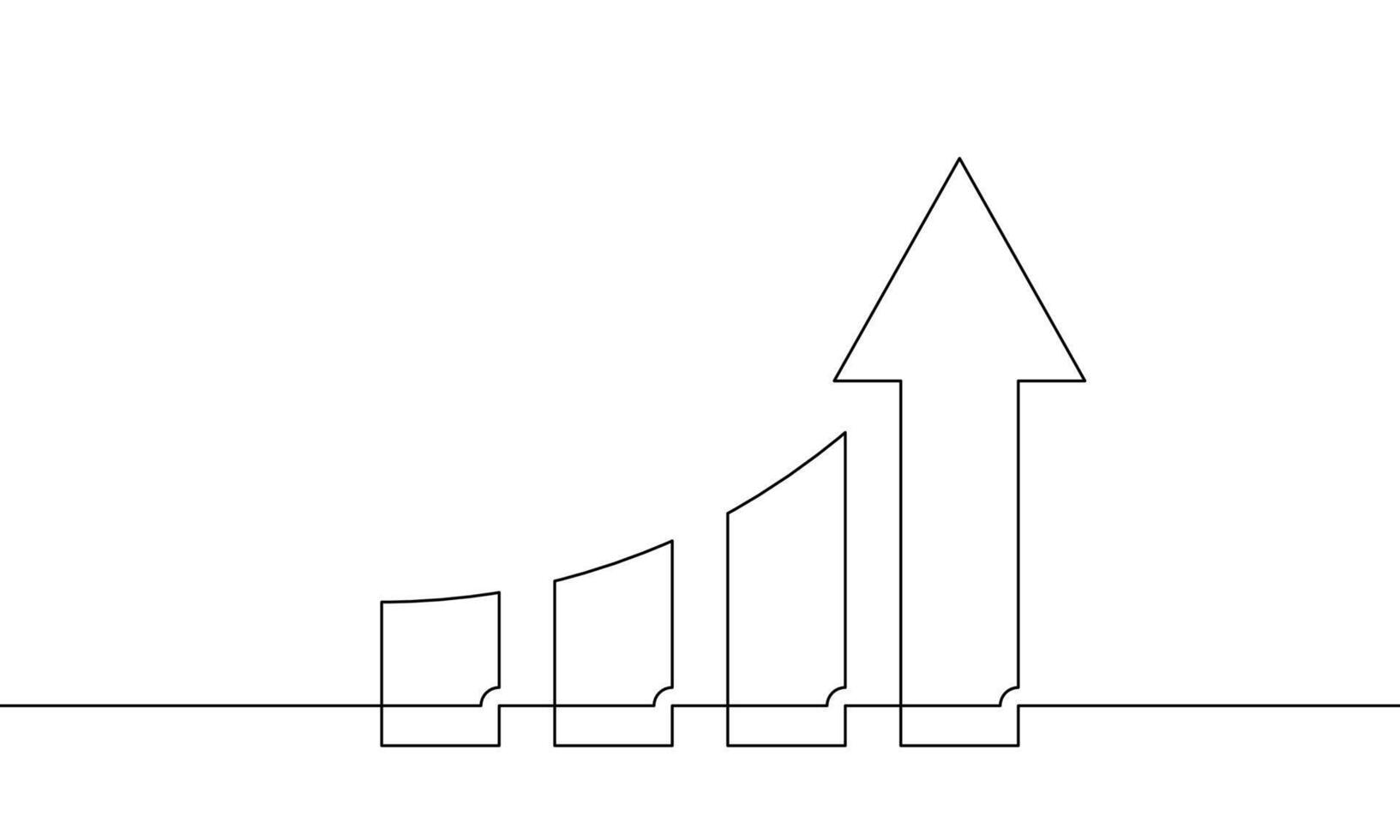 Continuous one line drawing of graph business icon. Illustration of arrow up. Single line art of bar chart. Arrow growth sign symbol vector