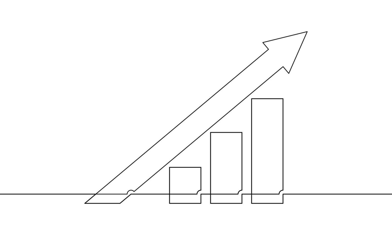 Continuous line drawing of arrow up. Illustration of increasing arrow. Single line art of graph. Flat icon of business growth. Object one line of bar chart vector