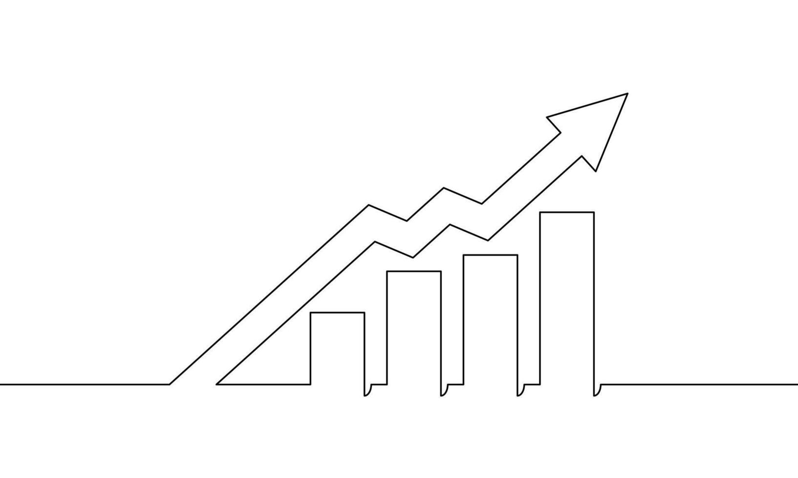 Continuous line drawing of graph. Arrow up icon design. Illustration of business growth. Single line art of increasing arrow. Object one line sign symbol vector