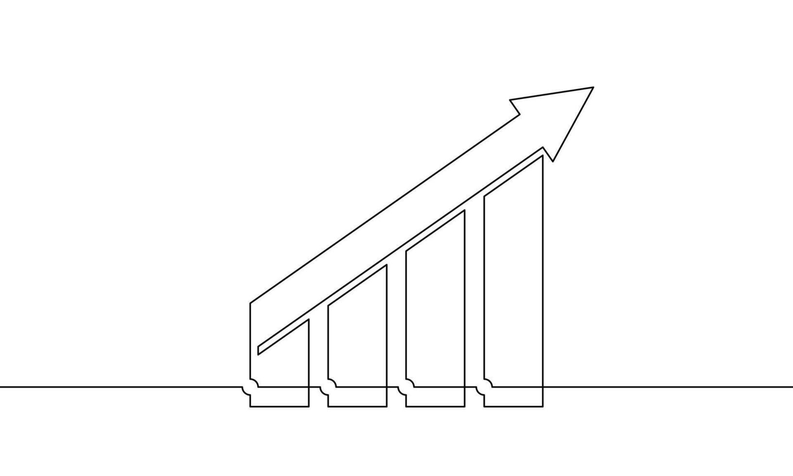 Single line art of arrow up. Continuous one line drawing of graph. Single line art of bar chart. Business growth icon. Increasing arrow sign symbol vector