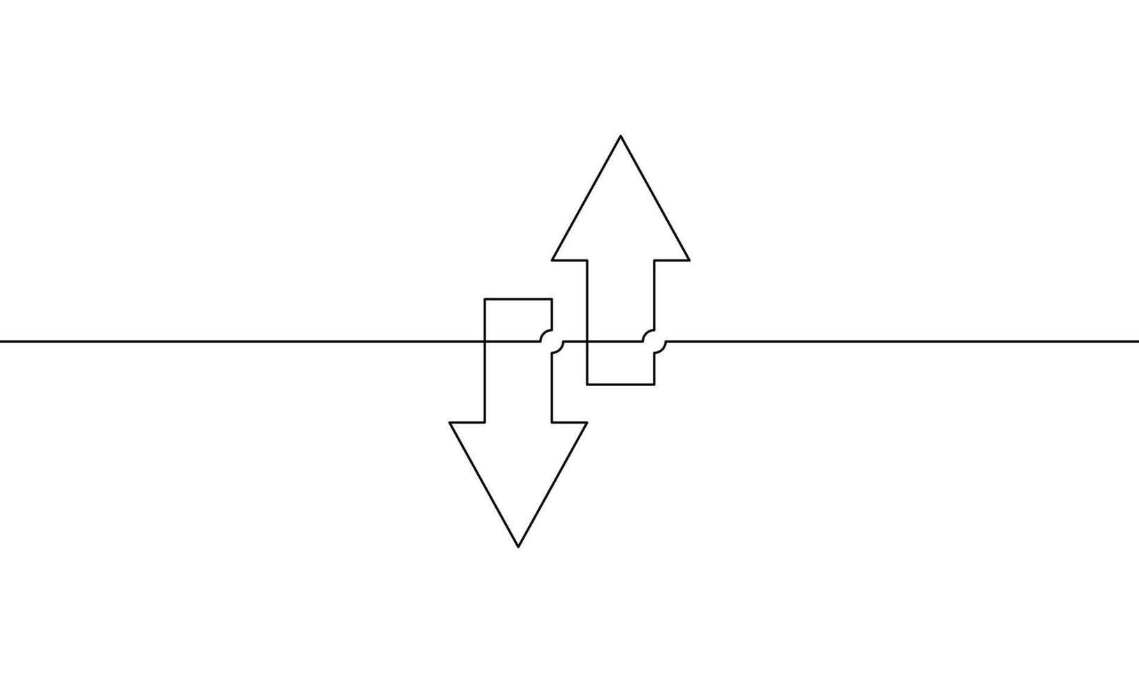 Continuous line drawing of arrow pointing up and down. Illustration of two direction arrow. Single line art of business icon outline. Object one line vector
