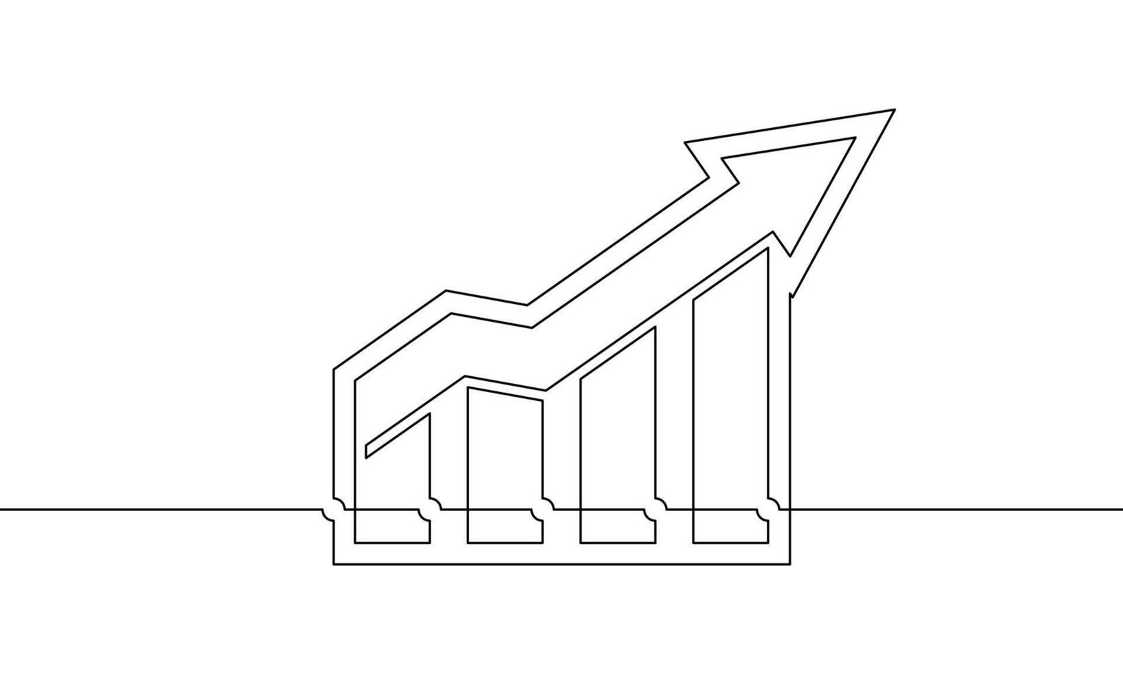 Continuous line drawing of graph. Object one line of Bar chart. Single line art of arrow up. Single line art of business growth. Increasing arrow vector