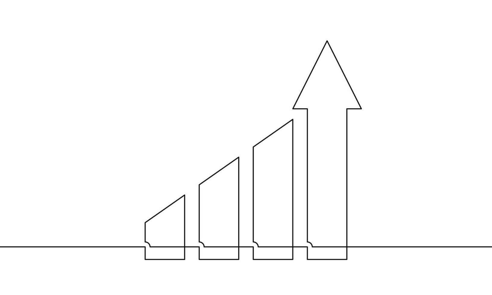 Continuous one line drawing of arrow up. Flat icon of graph. Illustration of bar chart. Single line art of business growth. Hand drawn of increasing arrow vector