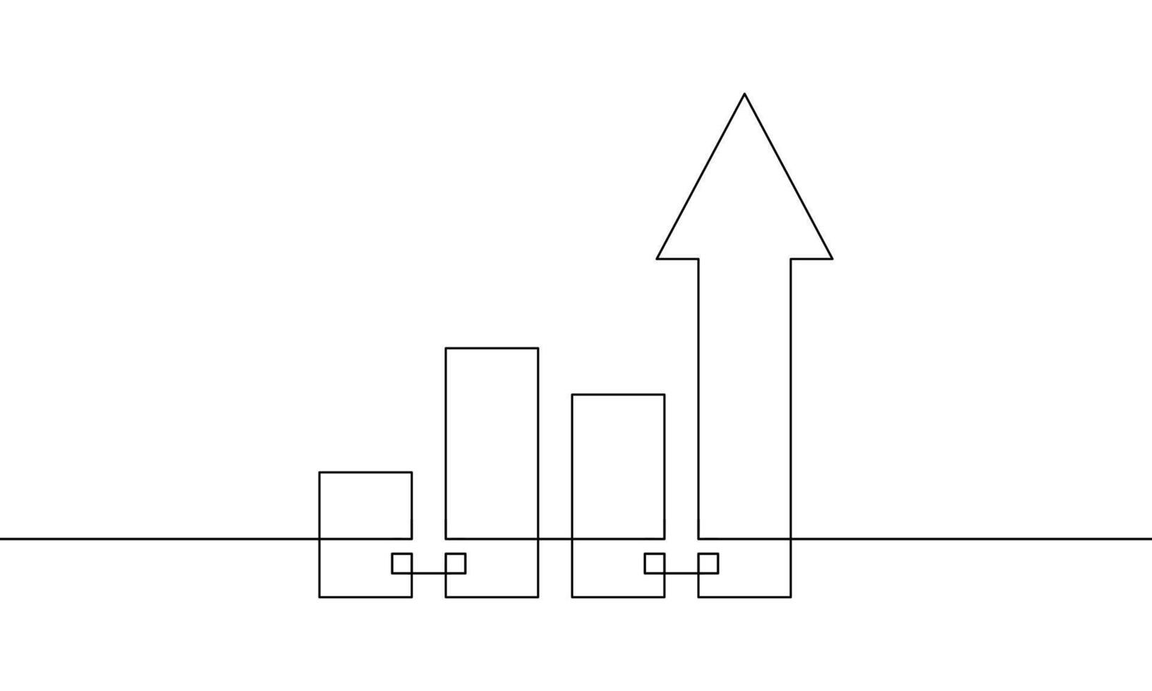Continulious line drawing of graph. Single line art of arrow up. Illustration of business growth. Object one line of increasing arrow. Bar chart icon sign symbol vector