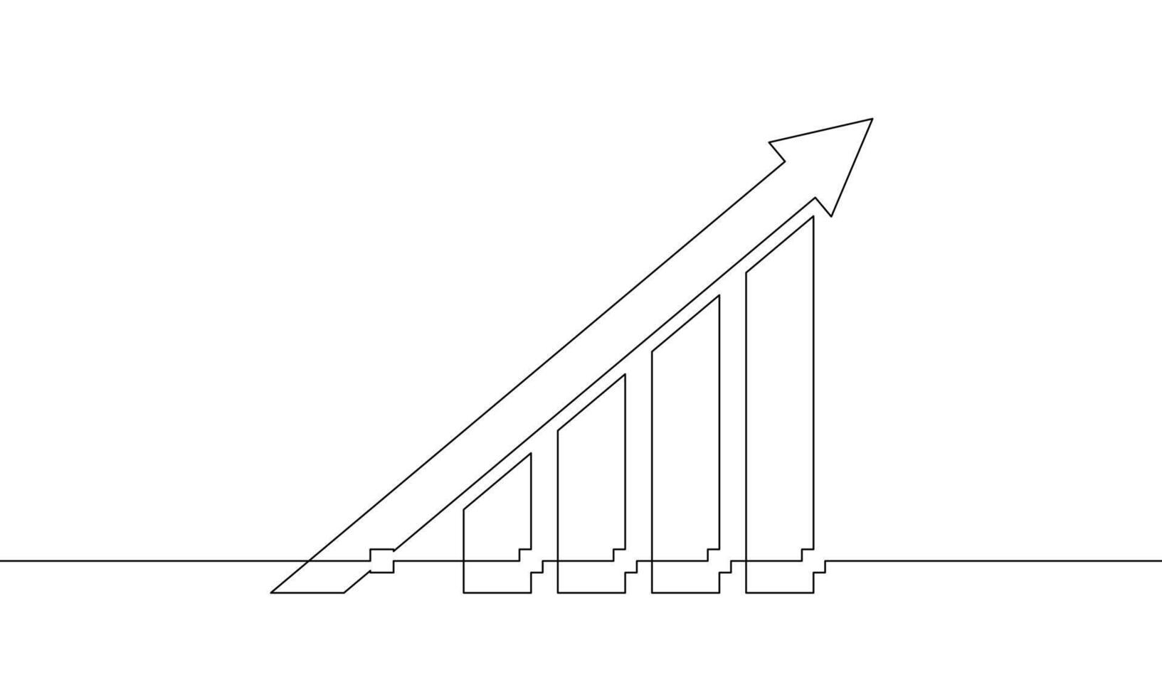 Continuous one line drawing of graph. Illustration of arrow up. Flat icon of increasing arrow. Han drawn of Bar chart. Single line art of business growth vector