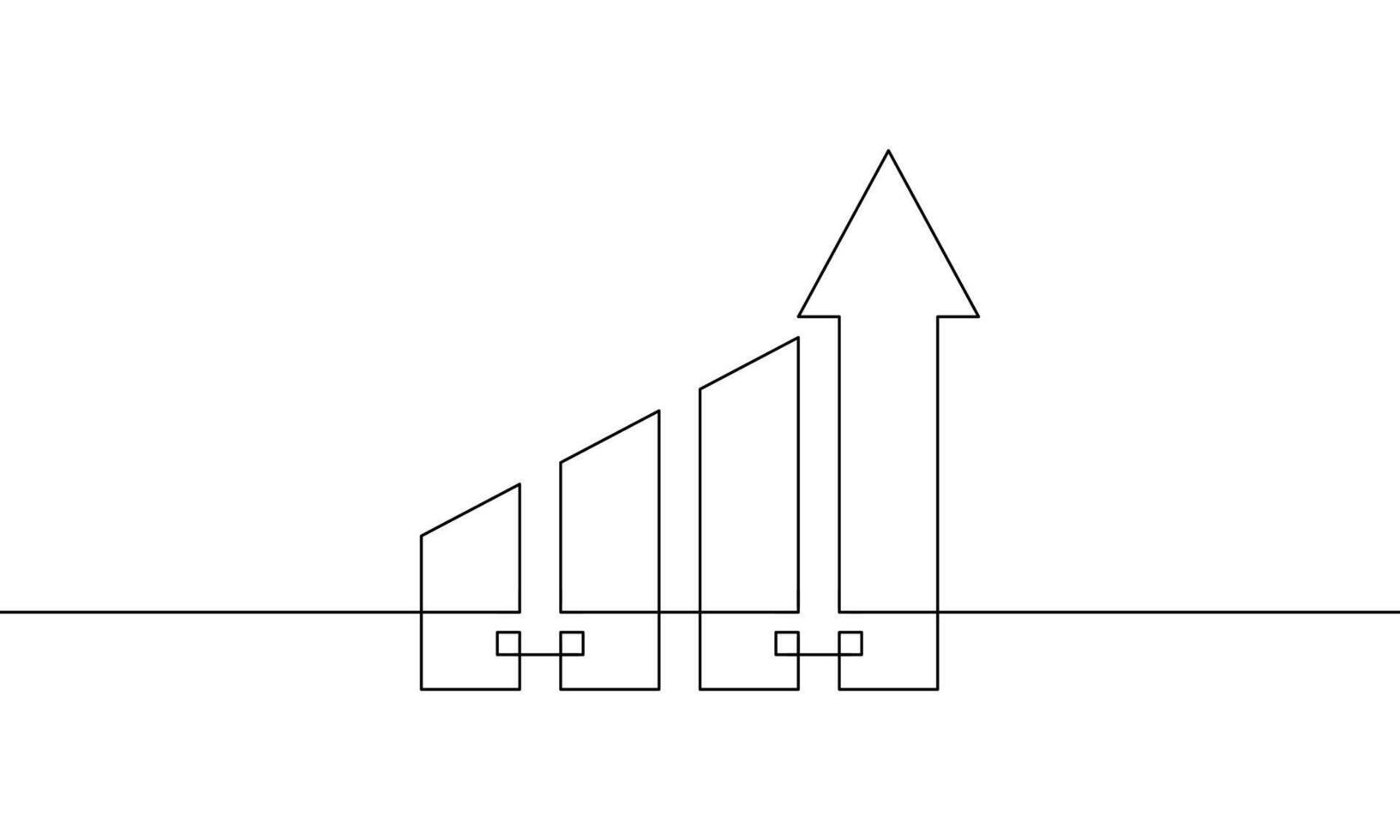 Continuous line drawing of graph. Illustration of arrow up. Single line art of bar chart. Object one line of business growth. Flat icon of increasing arrow sign symbol vector