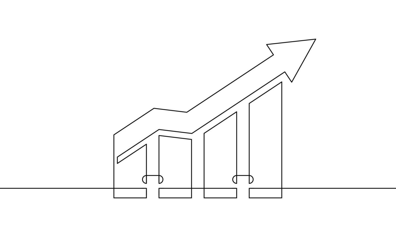 Continuous line drawing of graph. Single line art of bar chart. Illustration of increasing arrow. Flat icon of business growth. Object one line of icon sign symbol vector