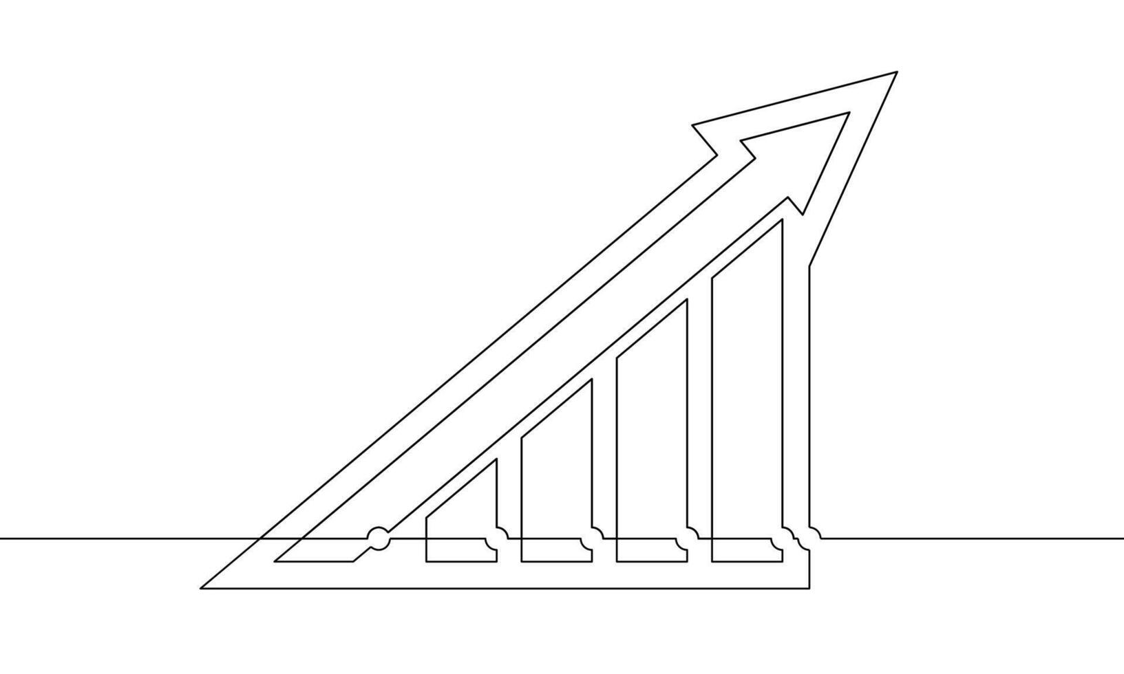 Continuous line drawing of graph. Illustration of bar chart. Flat icon of business growth. Single line art of increasing arrow. Object one line of icon sign symbol vector